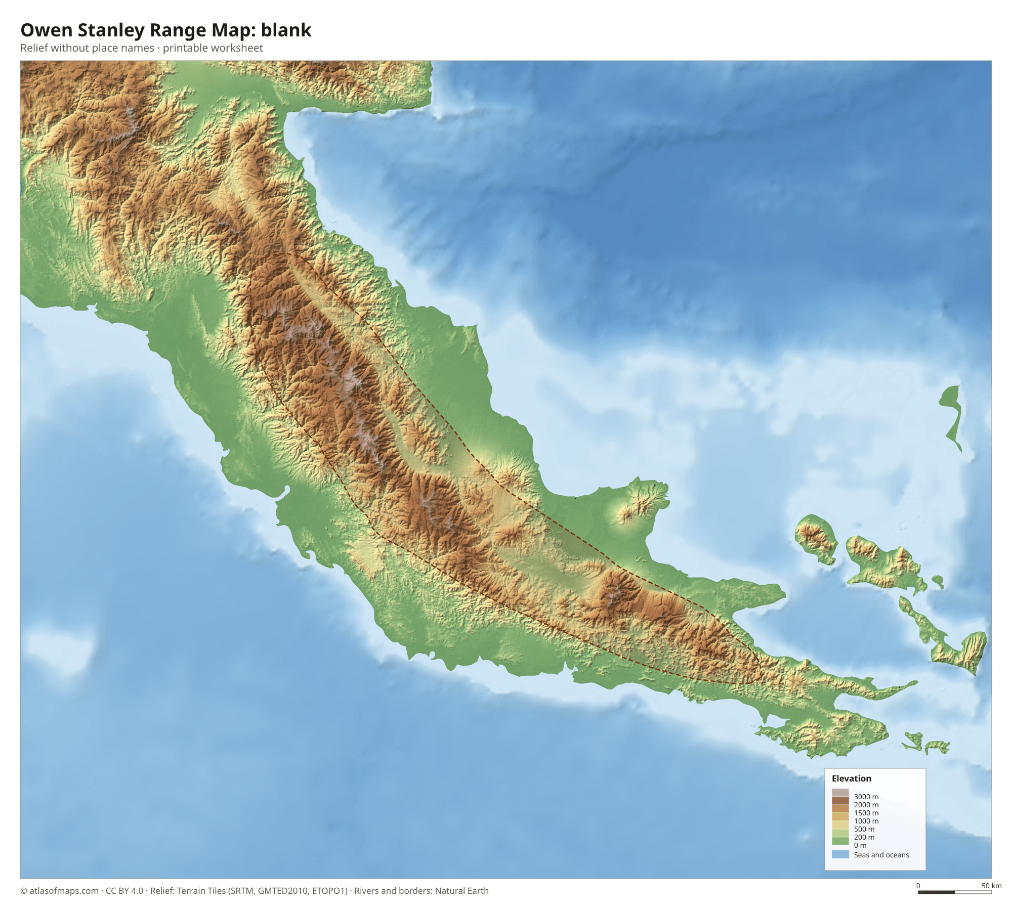 Owen Stanley Range Map without names