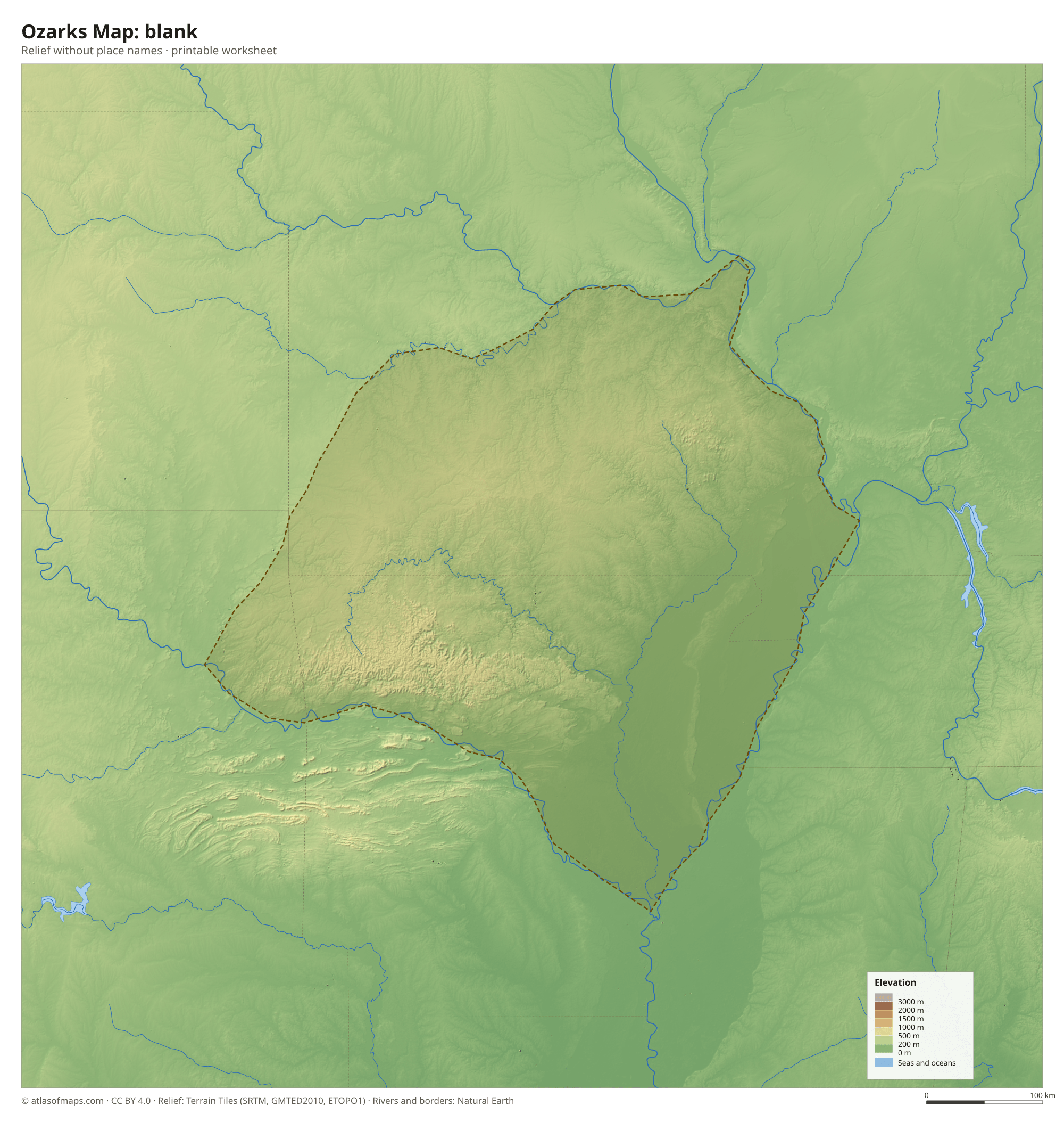 Ozarks Map without names