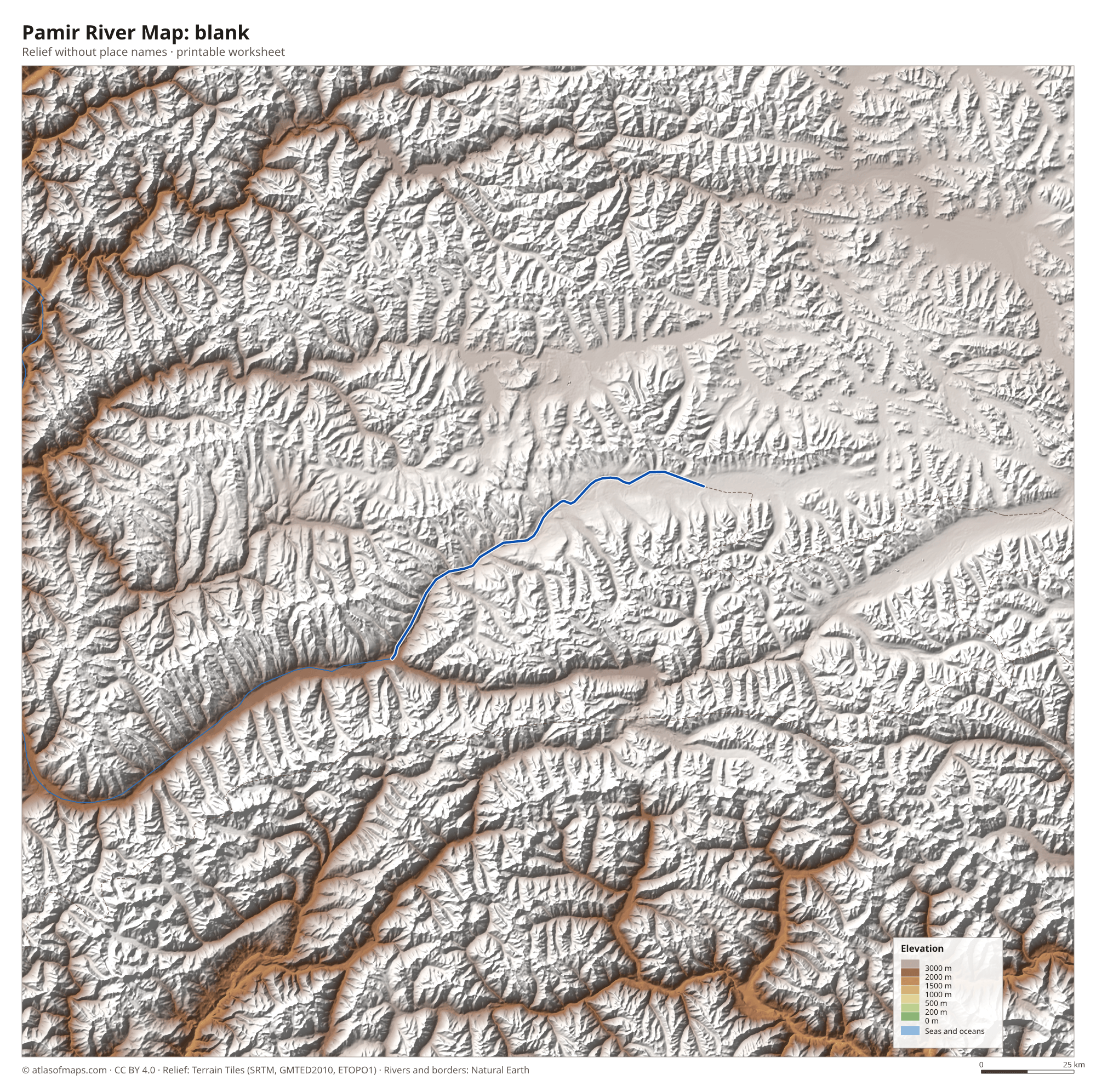 Pamir River Map without names