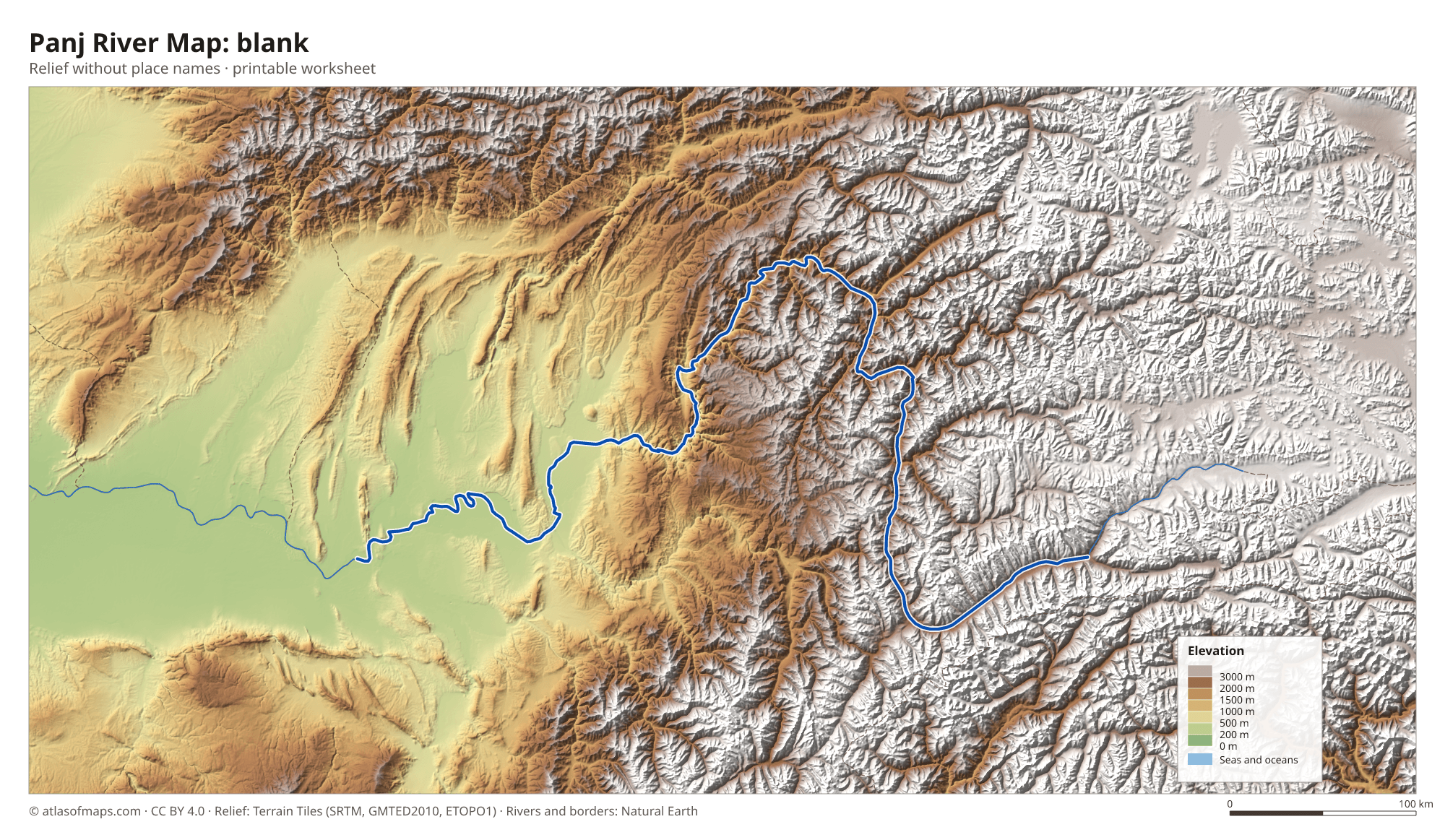 Panj River Map without names