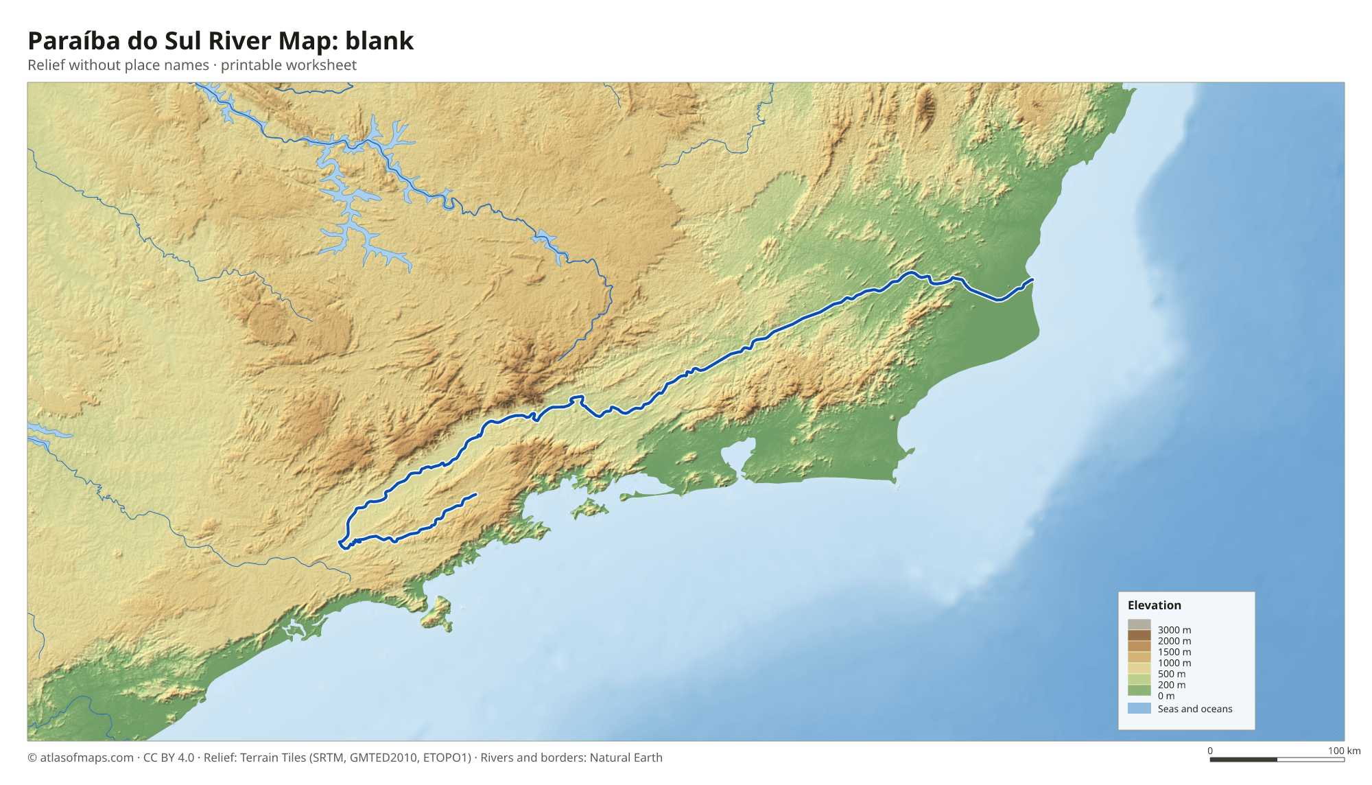 Paraíba do Sul River Map without names