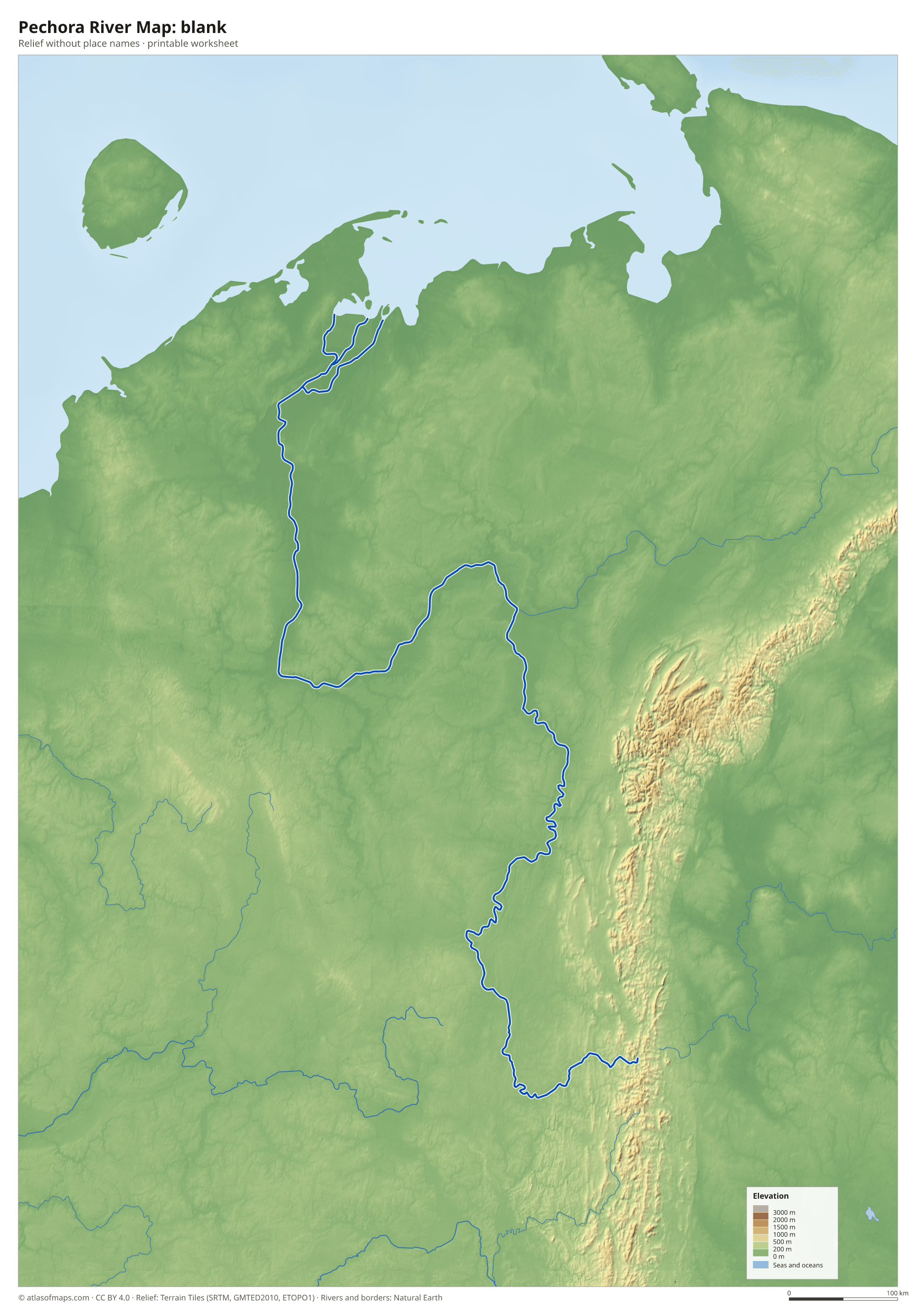 Pechora River Map without names
