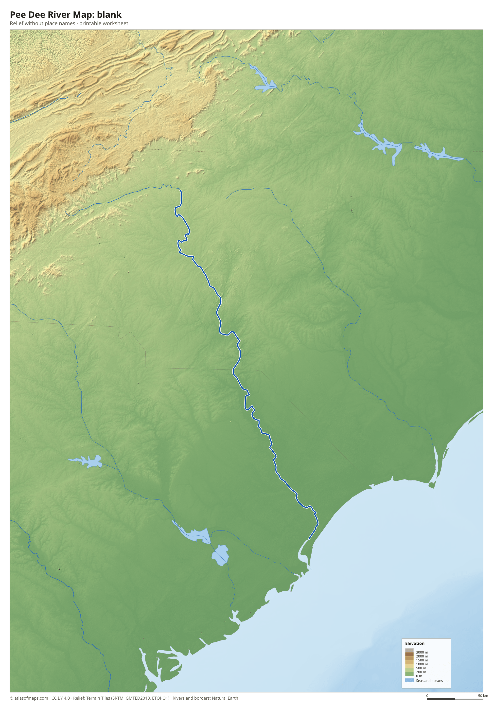 Pee Dee River Map without names