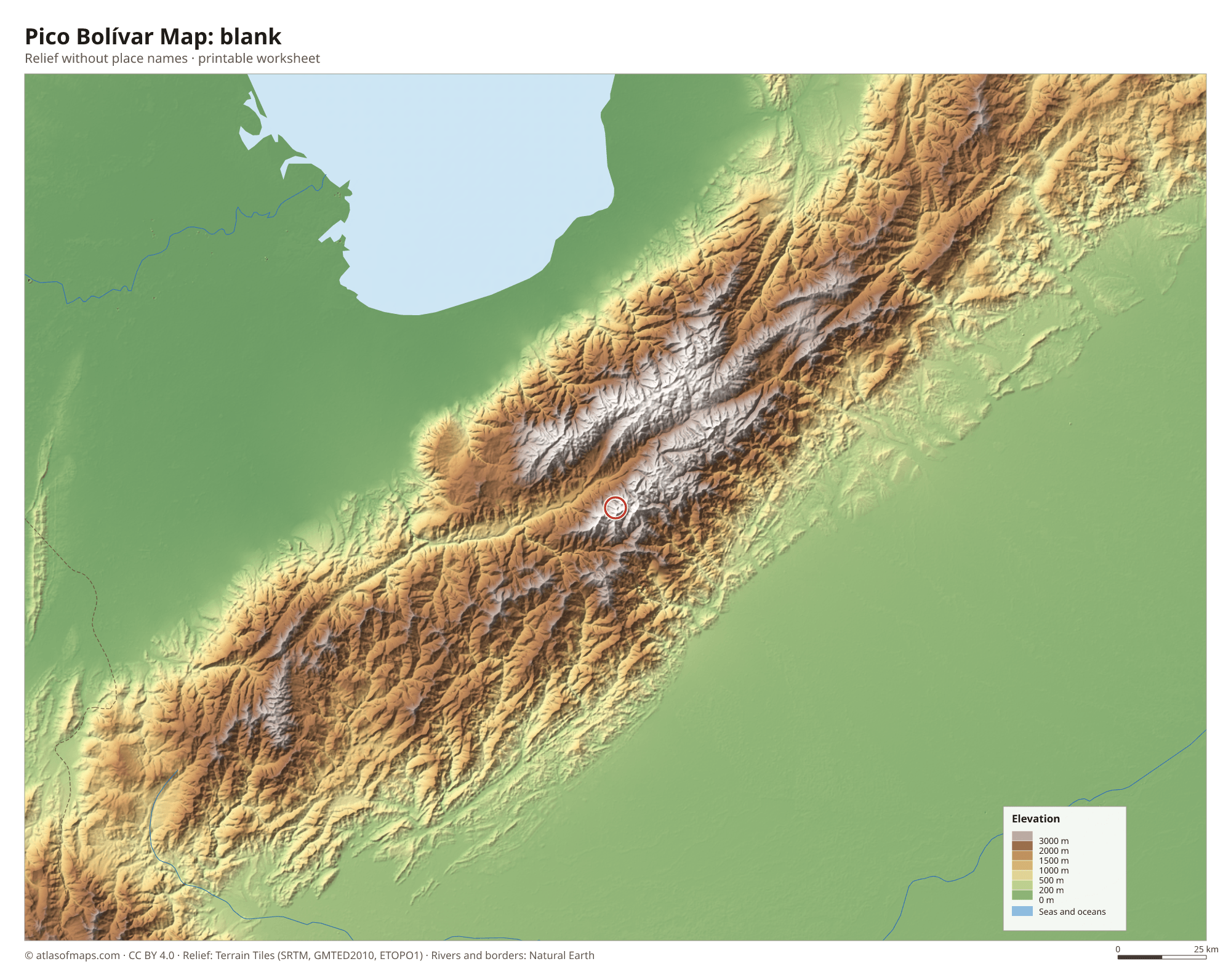 Pico Bolívar Map without names