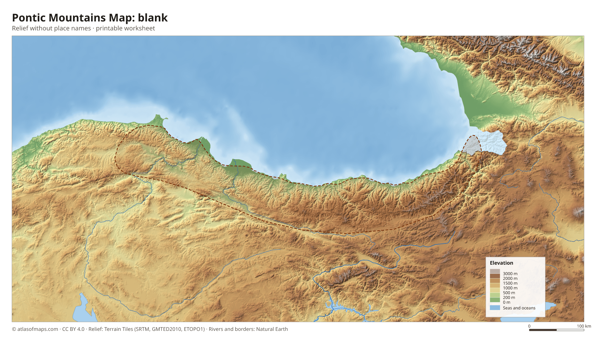 Pontic Mountains Map without names