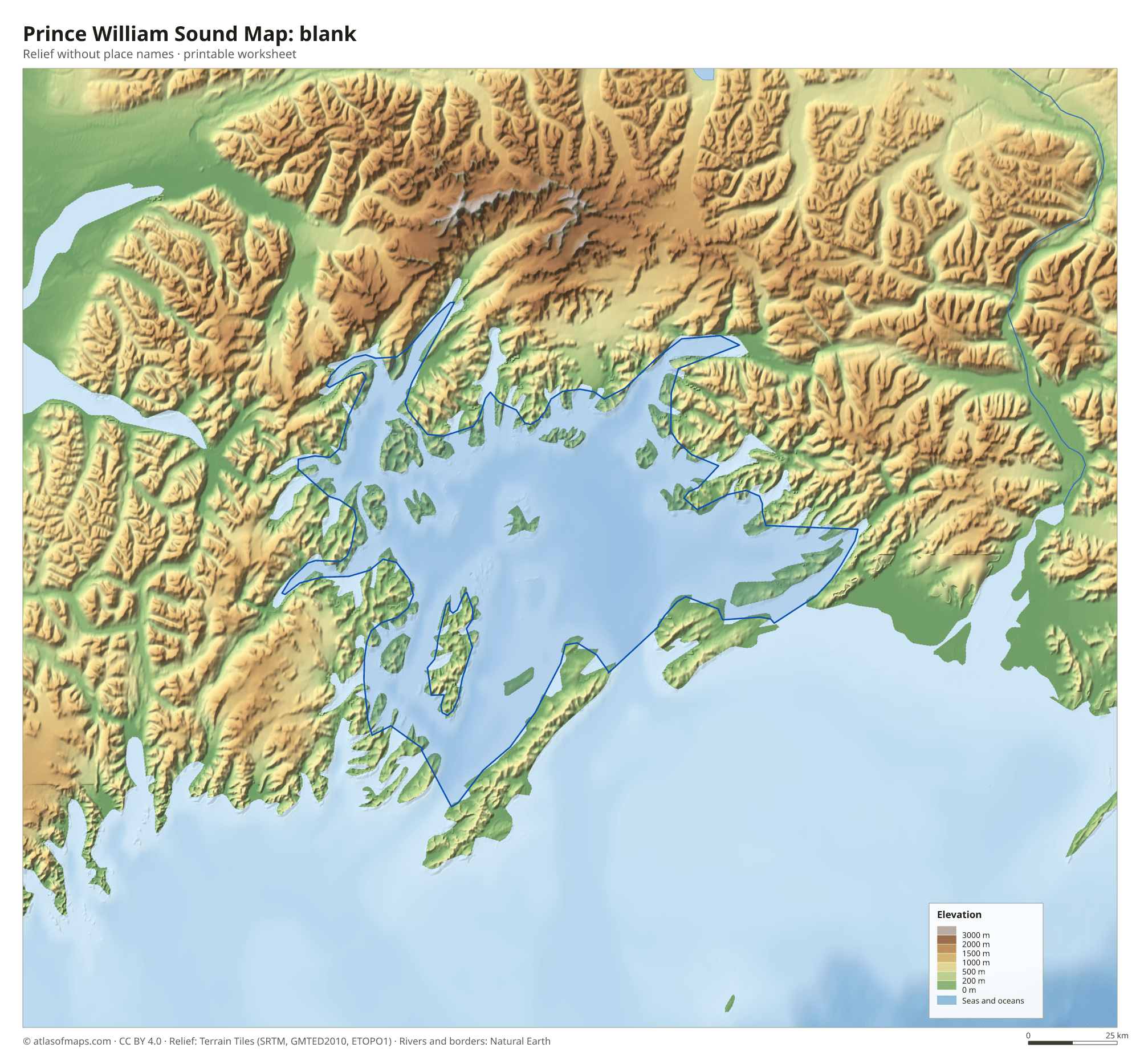 Prince William Sound Map without names