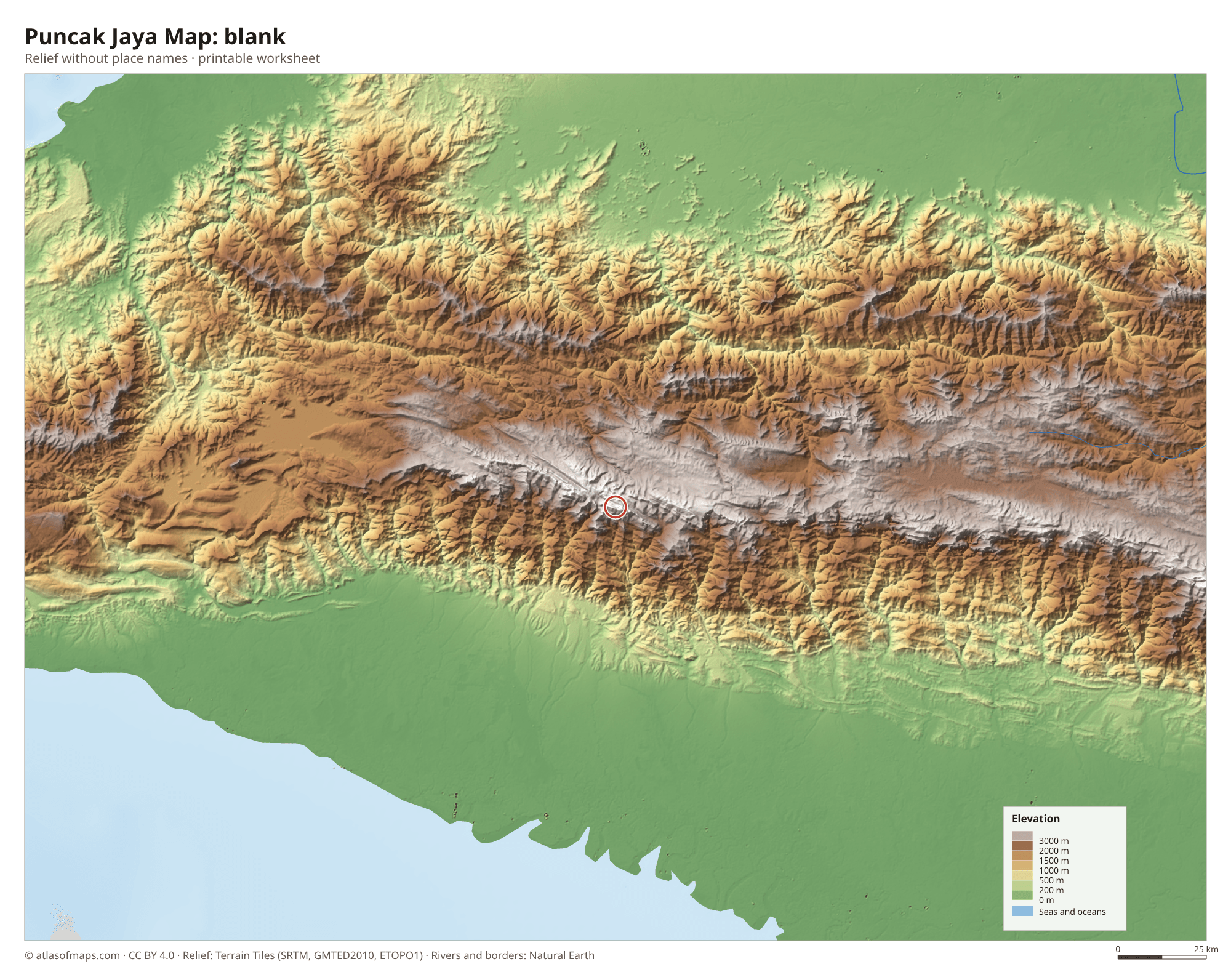 Puncak Jaya Map without names