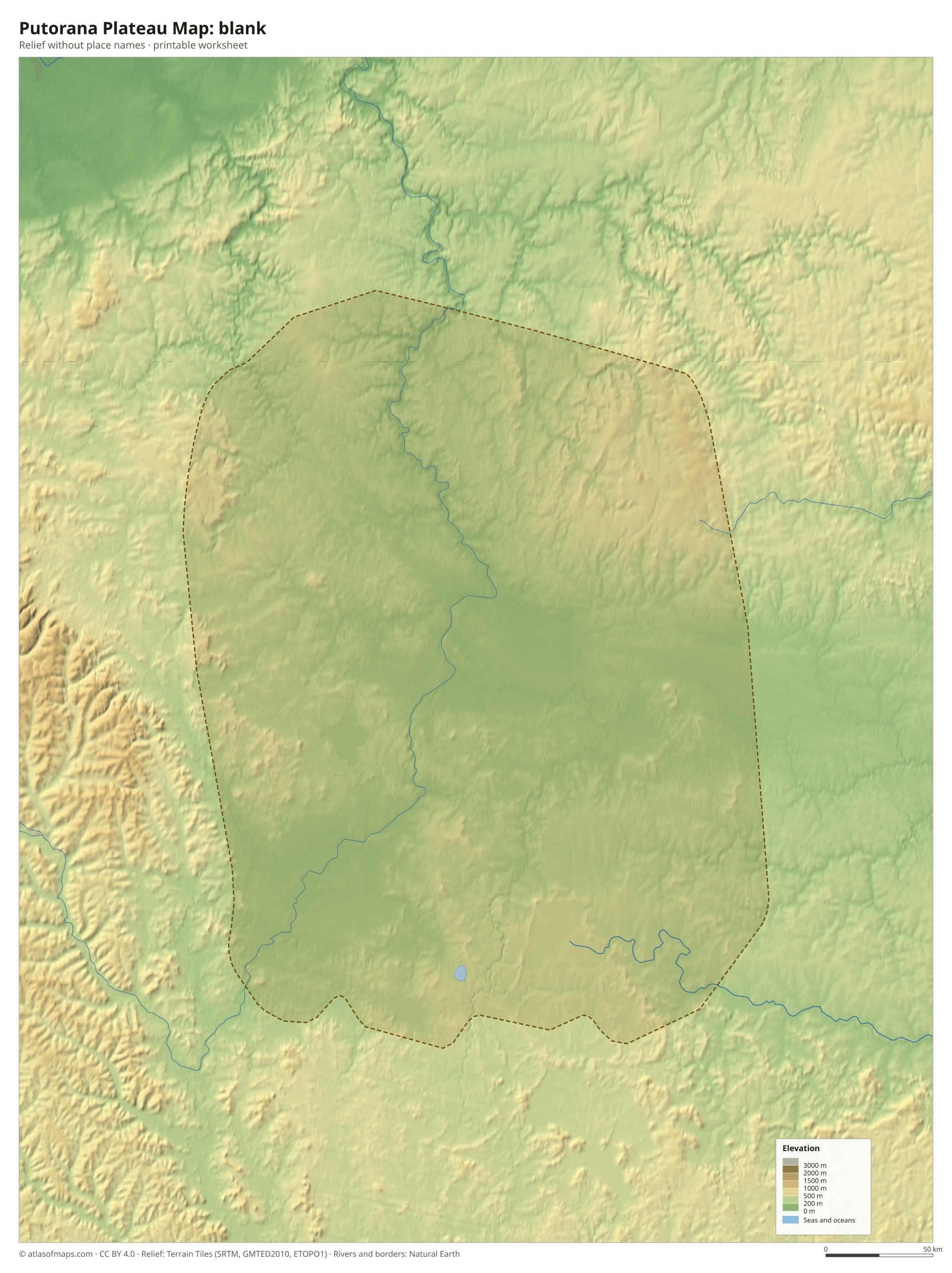 Putorana Plateau Map without names