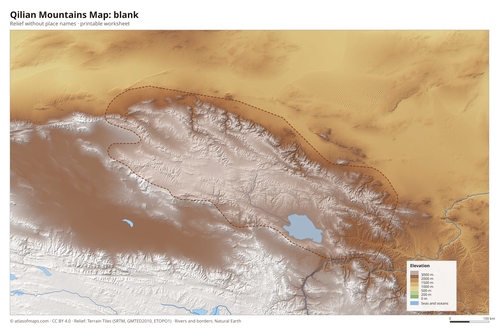 Qilian Mountains Map without names