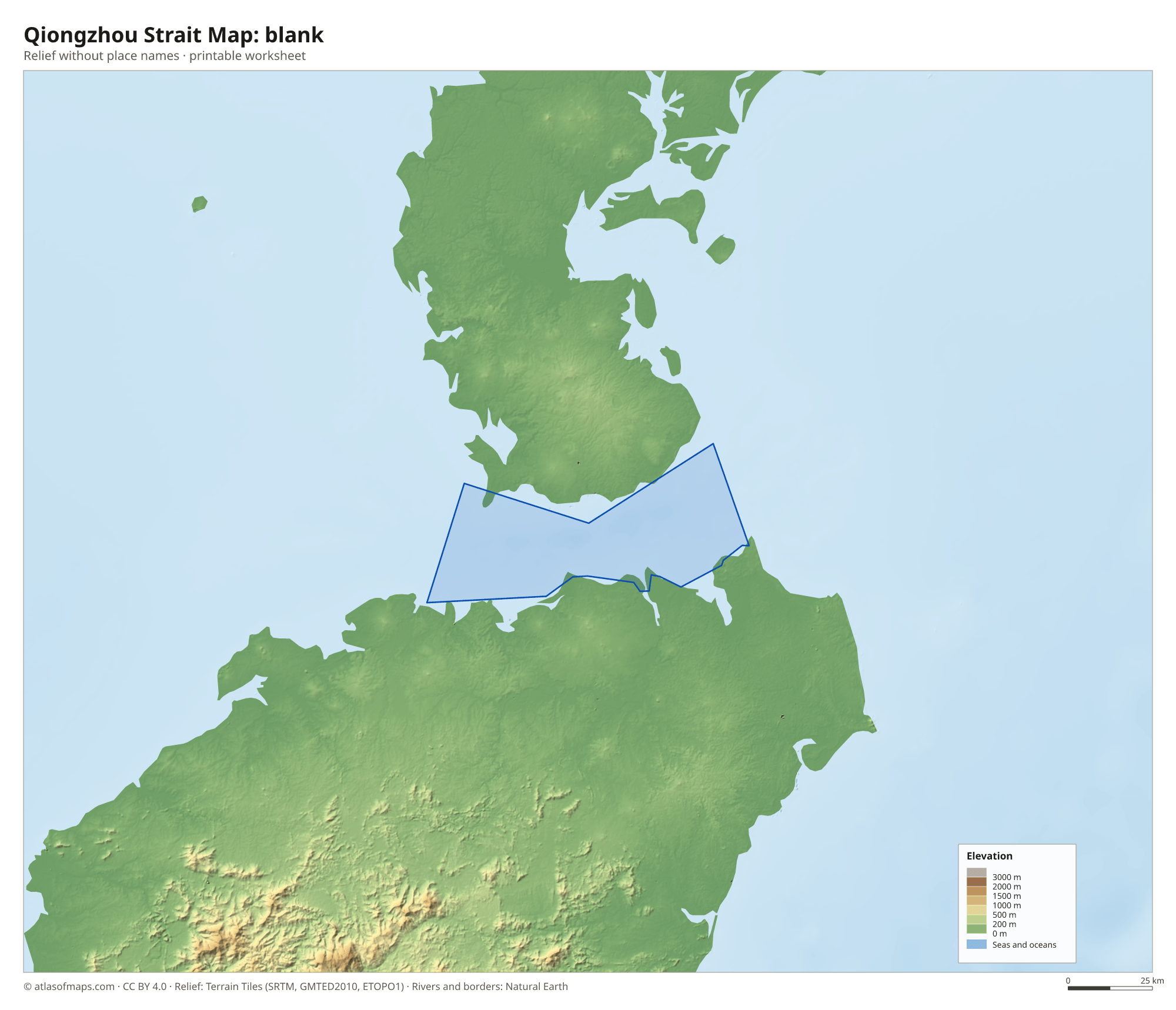 Qiongzhou Strait Map without names