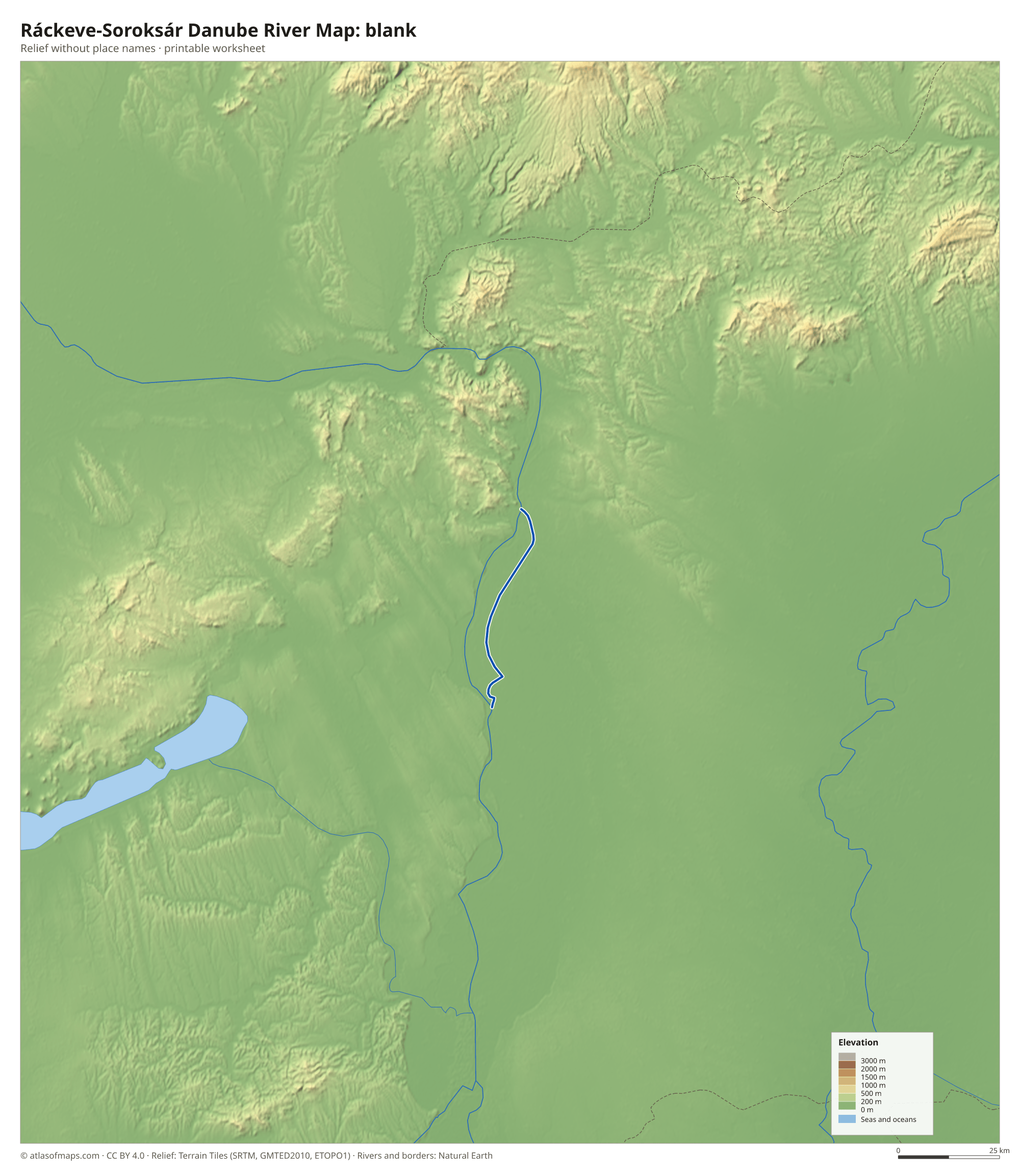 Ráckeve-Soroksár Danube River Map without names