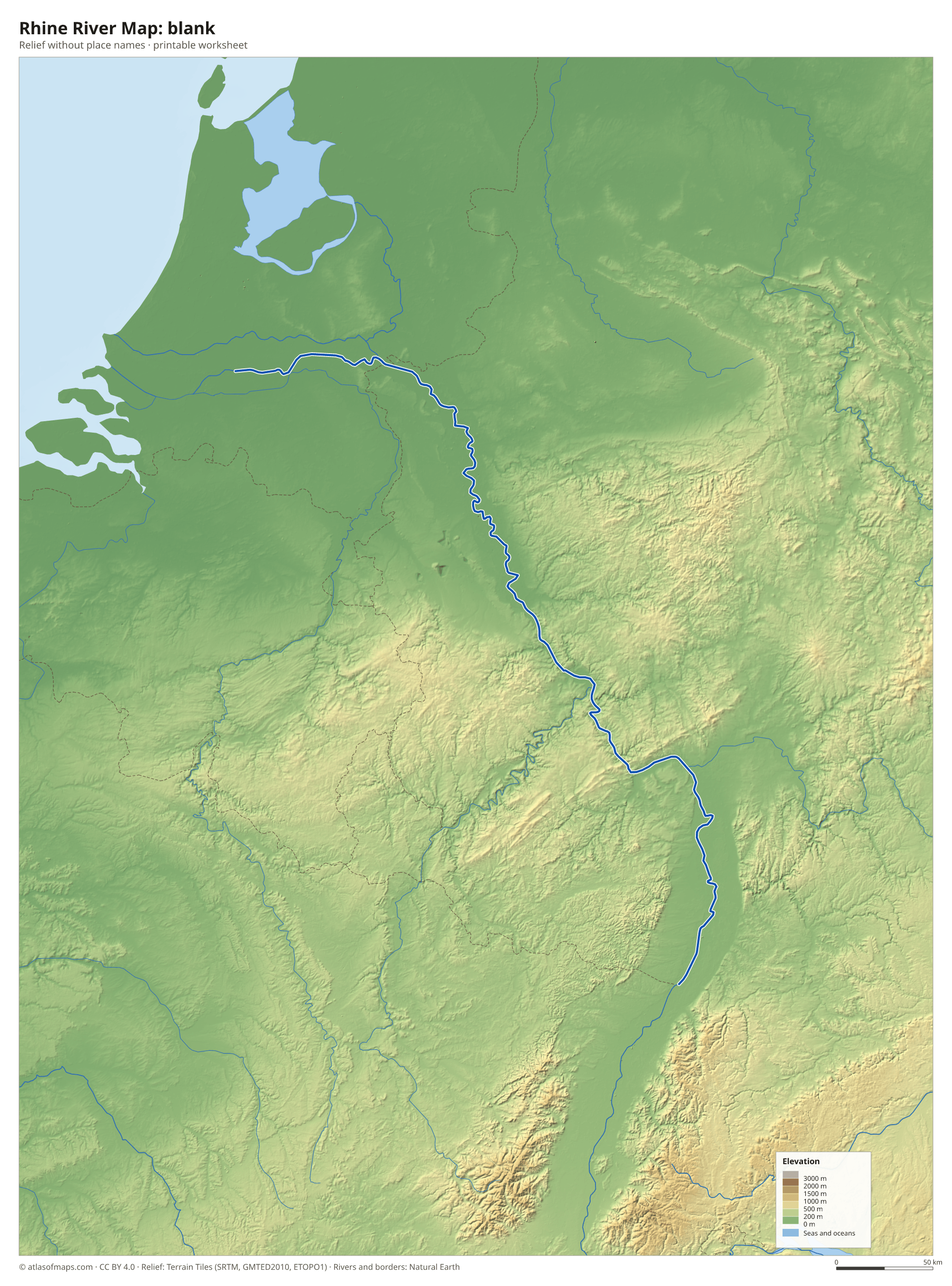 Rhine River Map without names