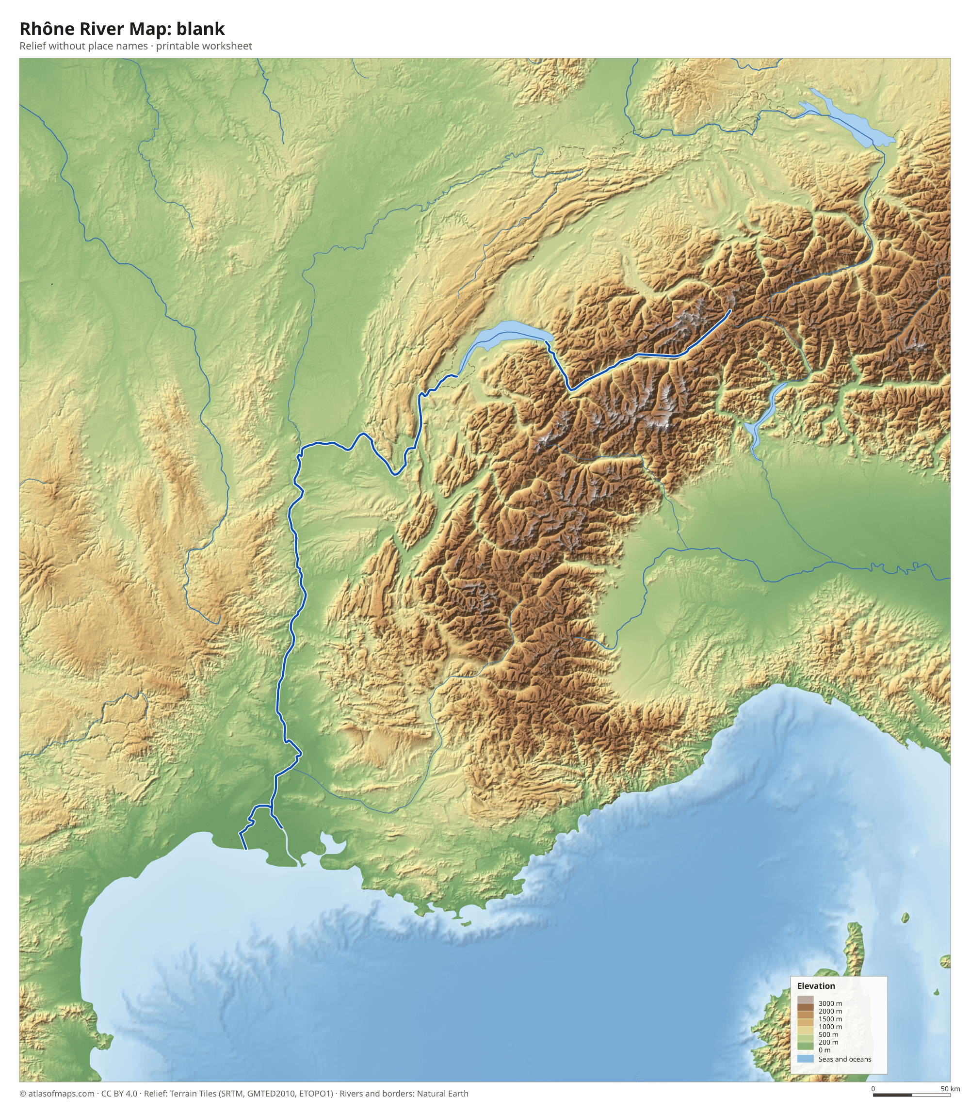 Rhône River Map without names