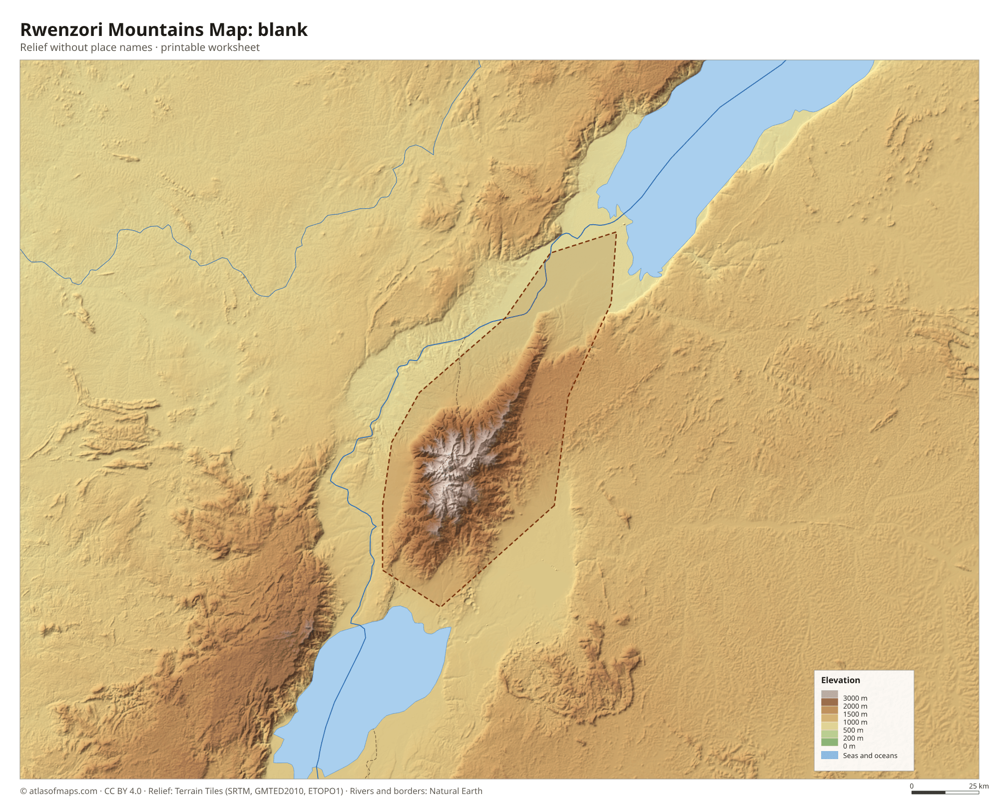 Rwenzori Mountains Map without names