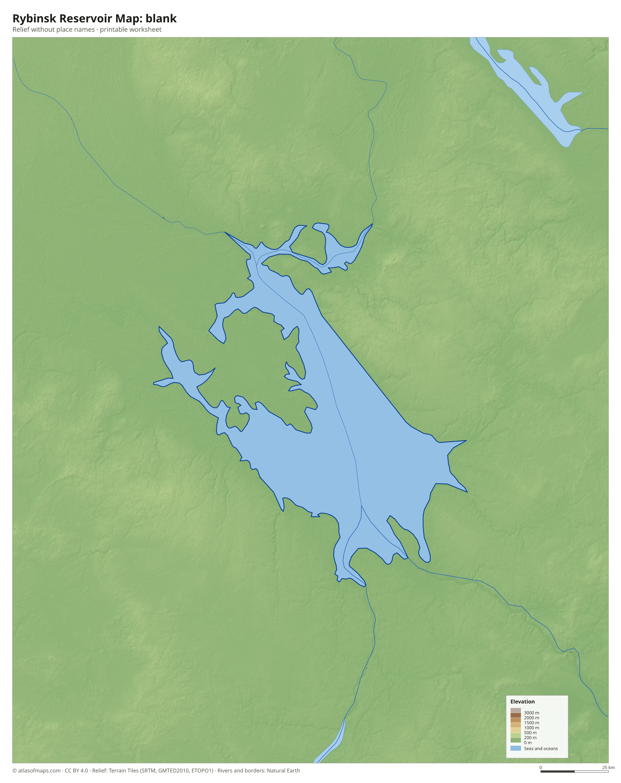 Rybinsk Reservoir Map without names