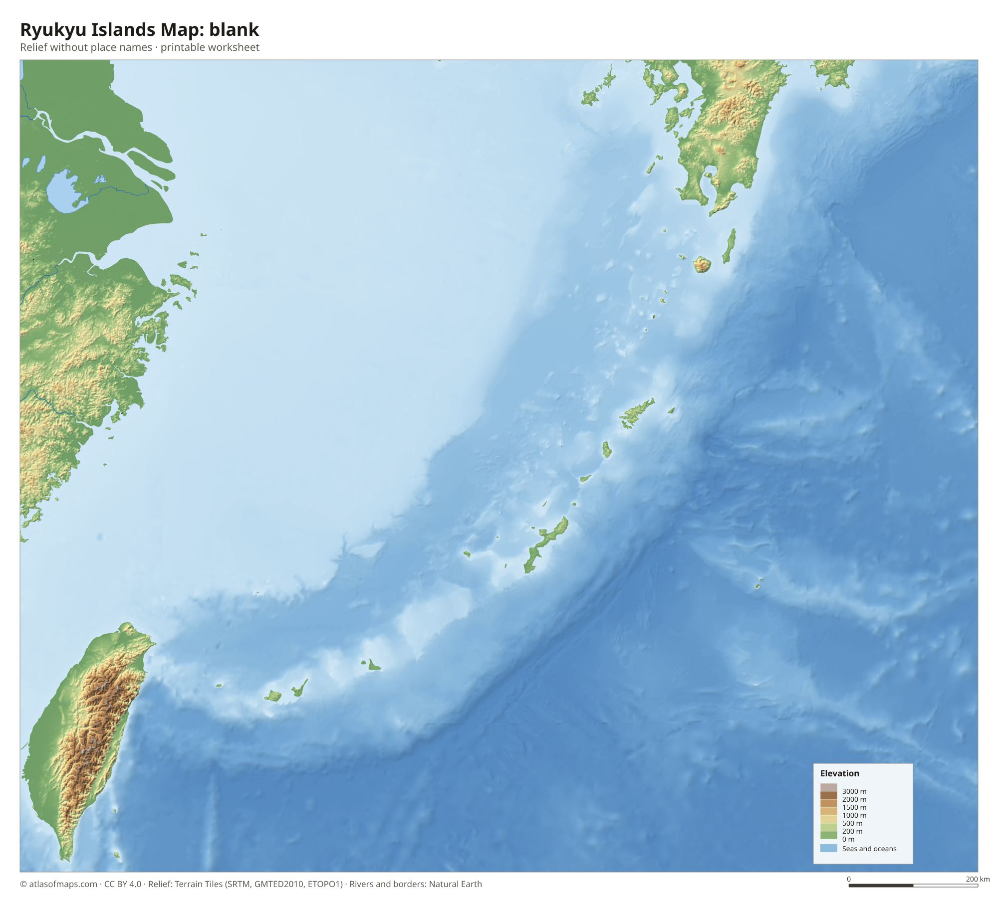 Ryukyu Islands Map without names