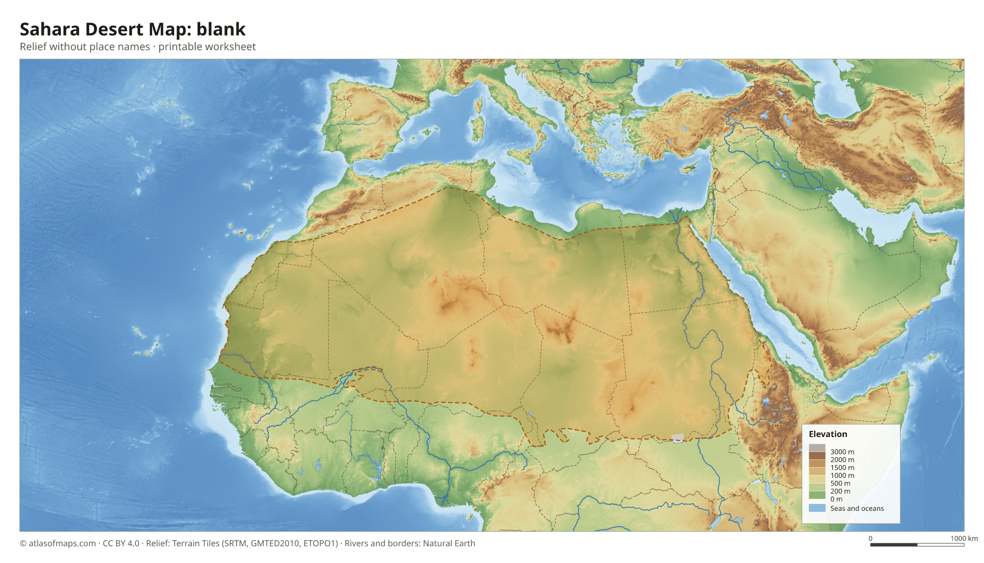 Sahara Desert Map without names