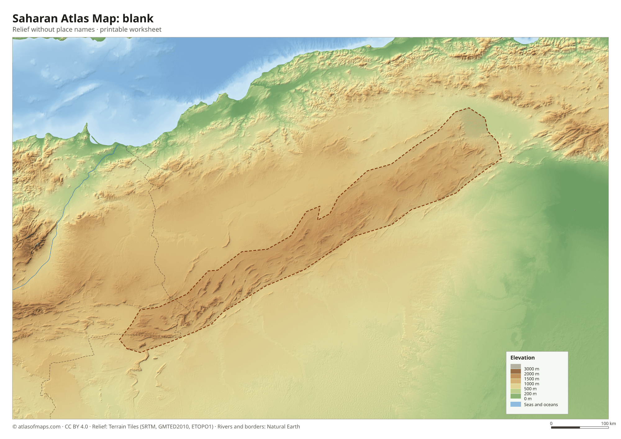 Saharan Atlas Map without names