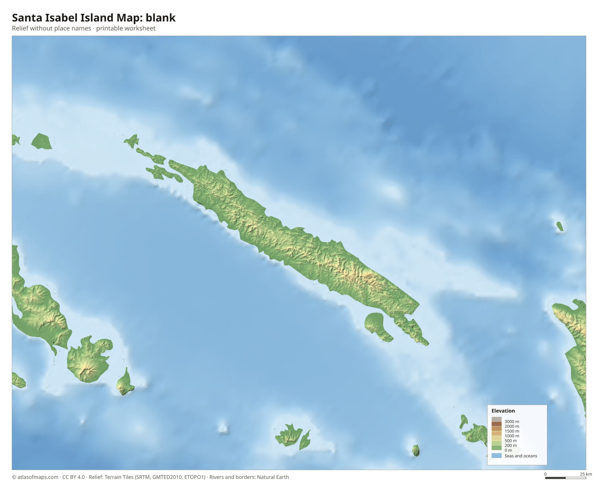 Santa Isabel Island Map without names
