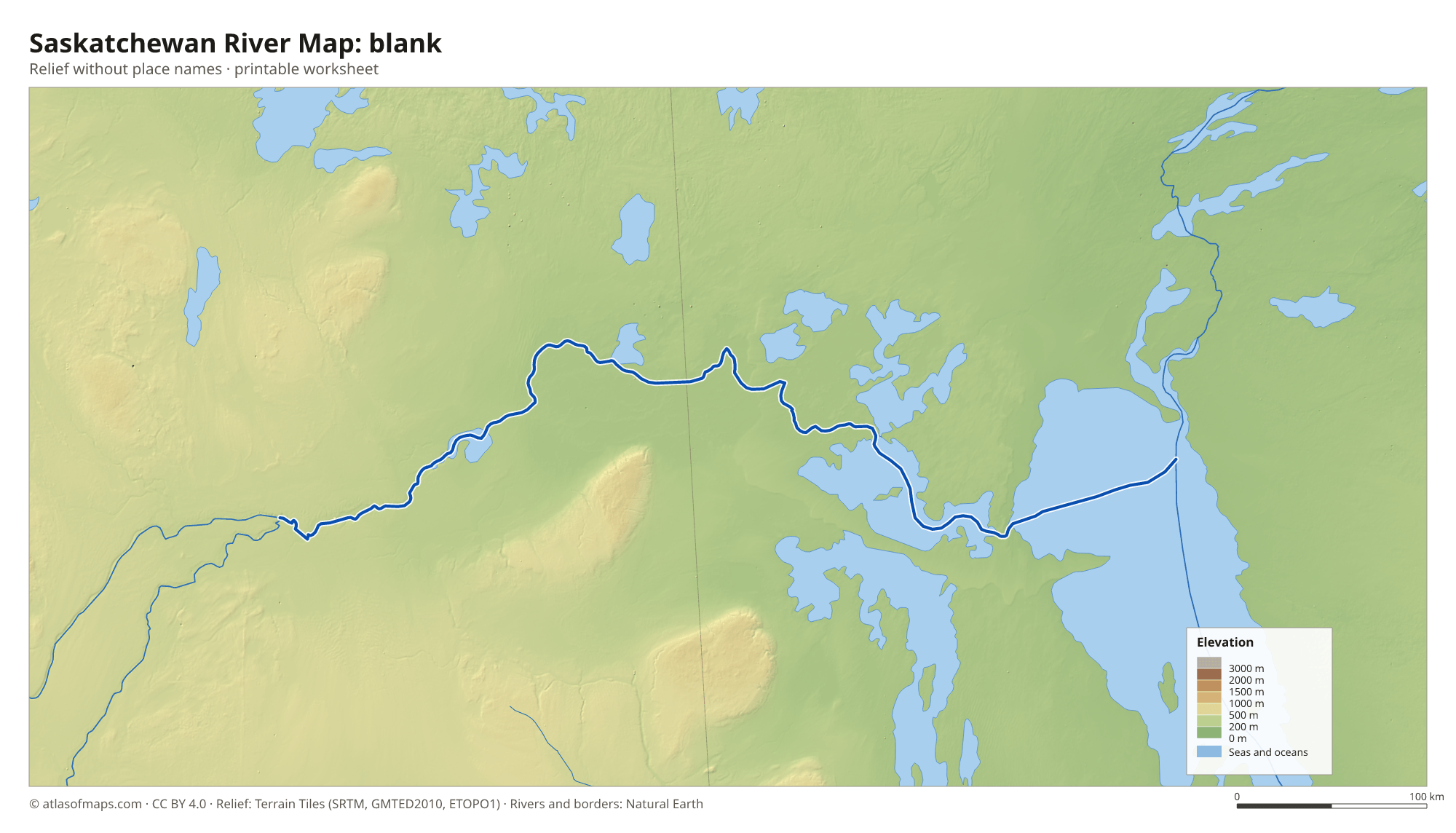 Saskatchewan River Map without names