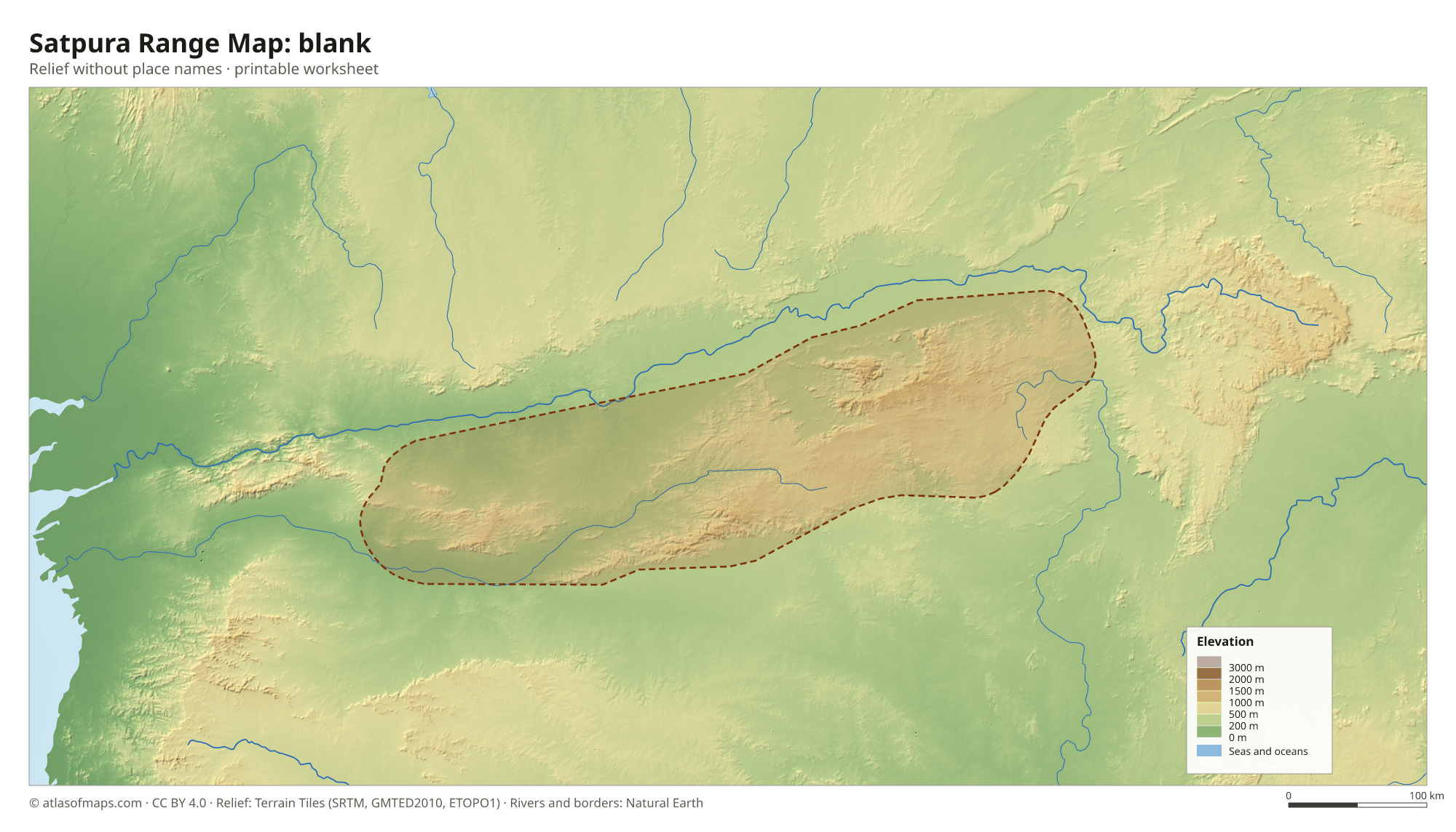 Satpura Range Map without names