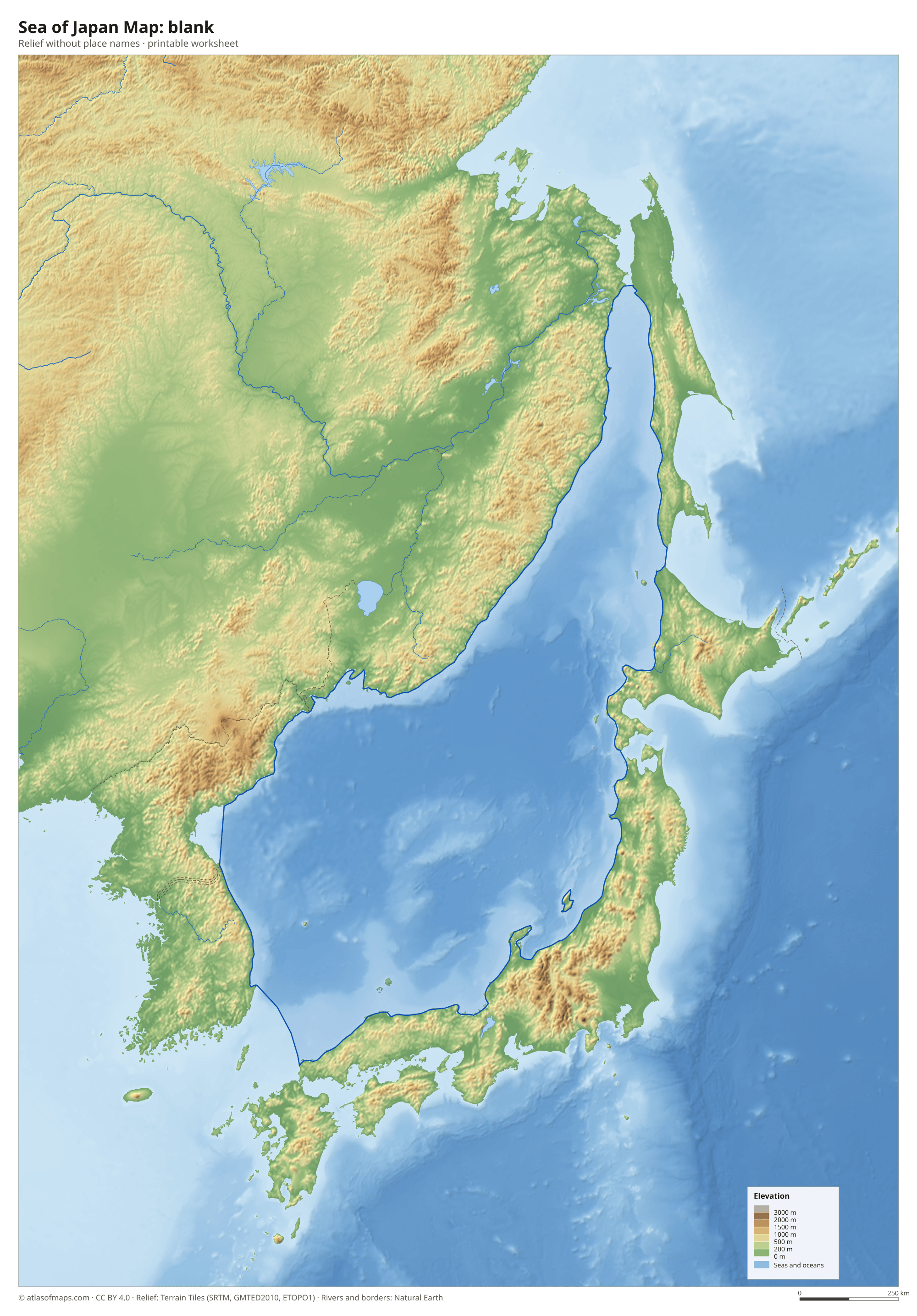 Sea of Japan Map without names