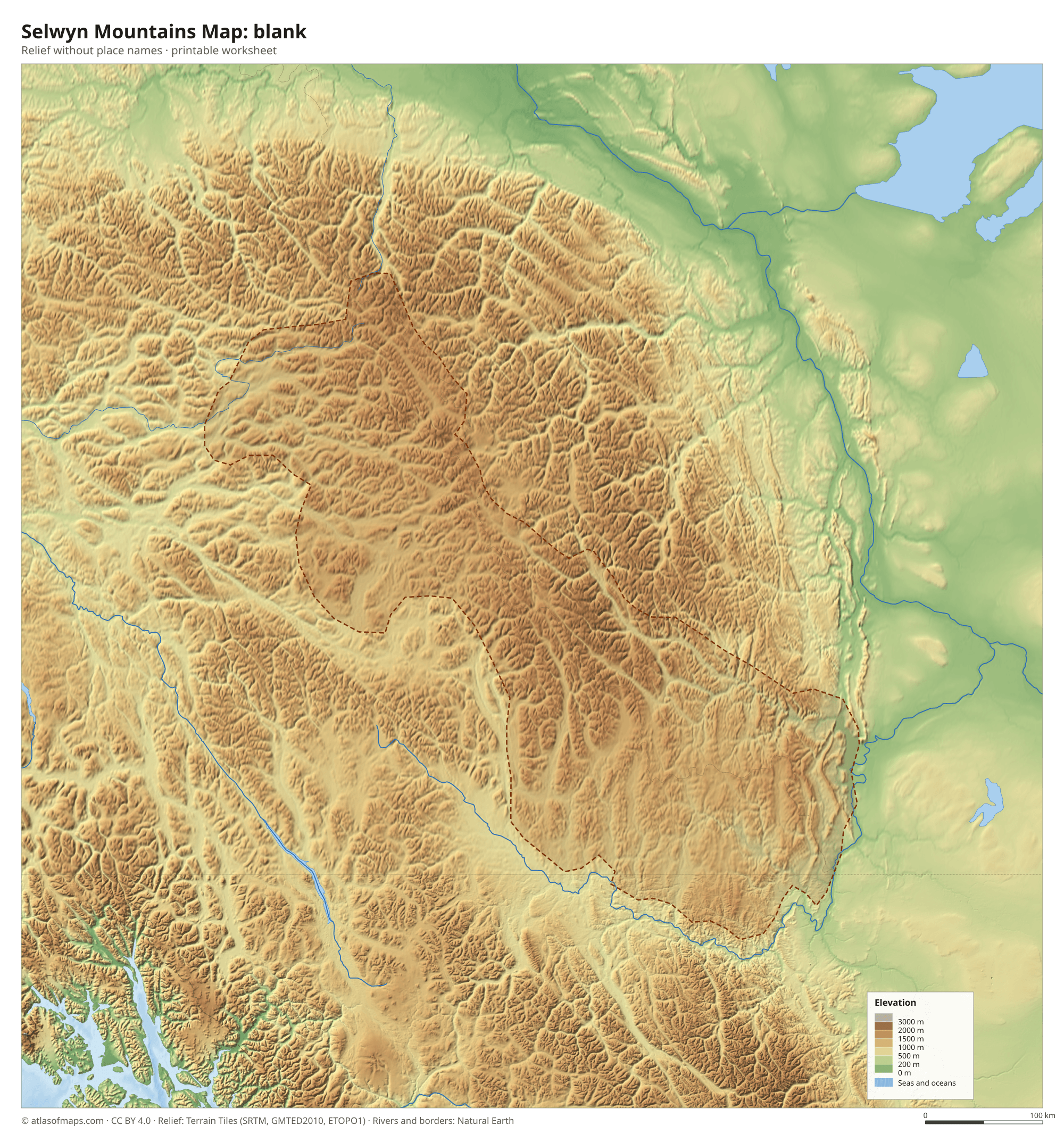 Selwyn Mountains Map without names