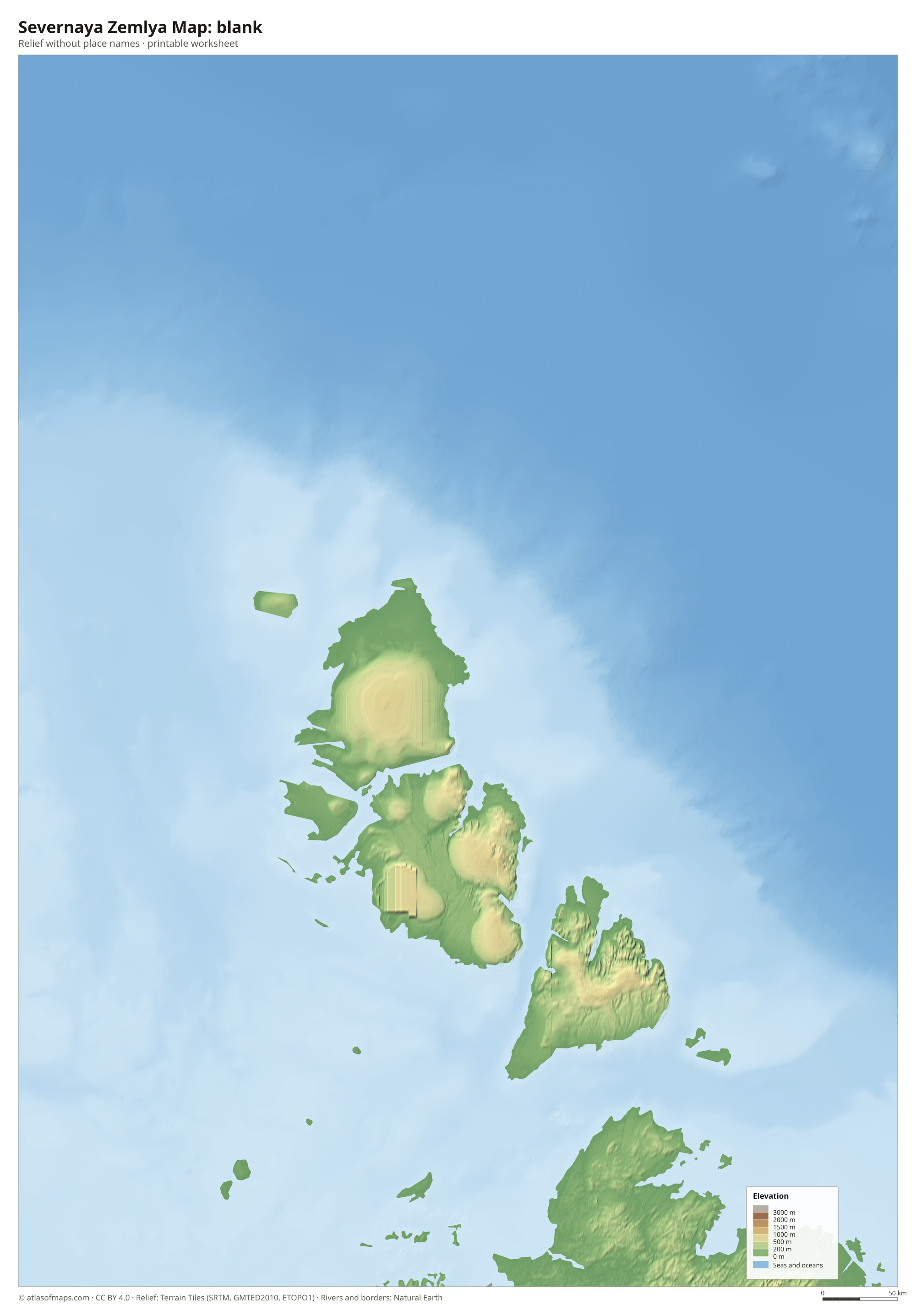 Severnaya Zemlya Map without names