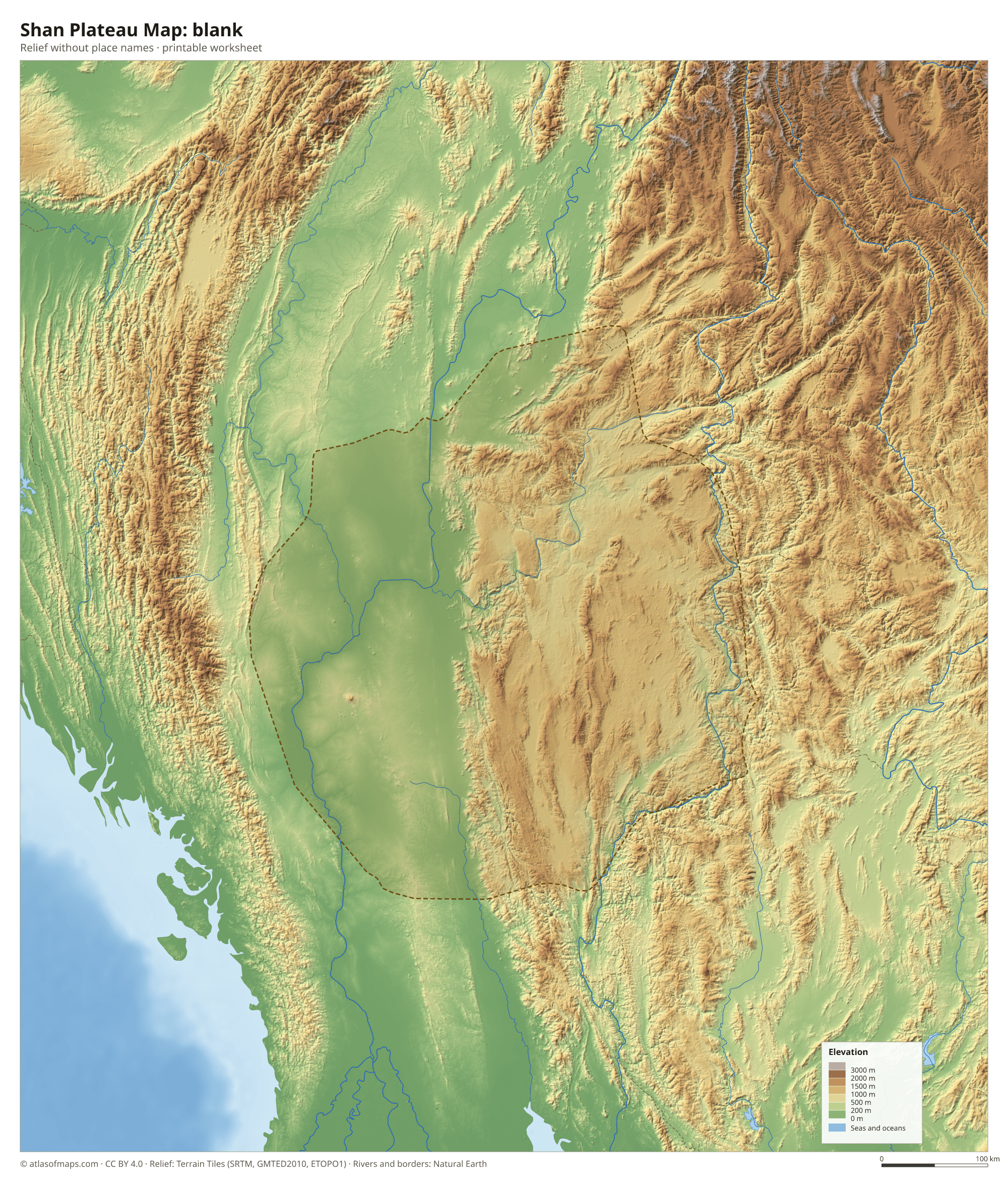 Shan Plateau Map without names