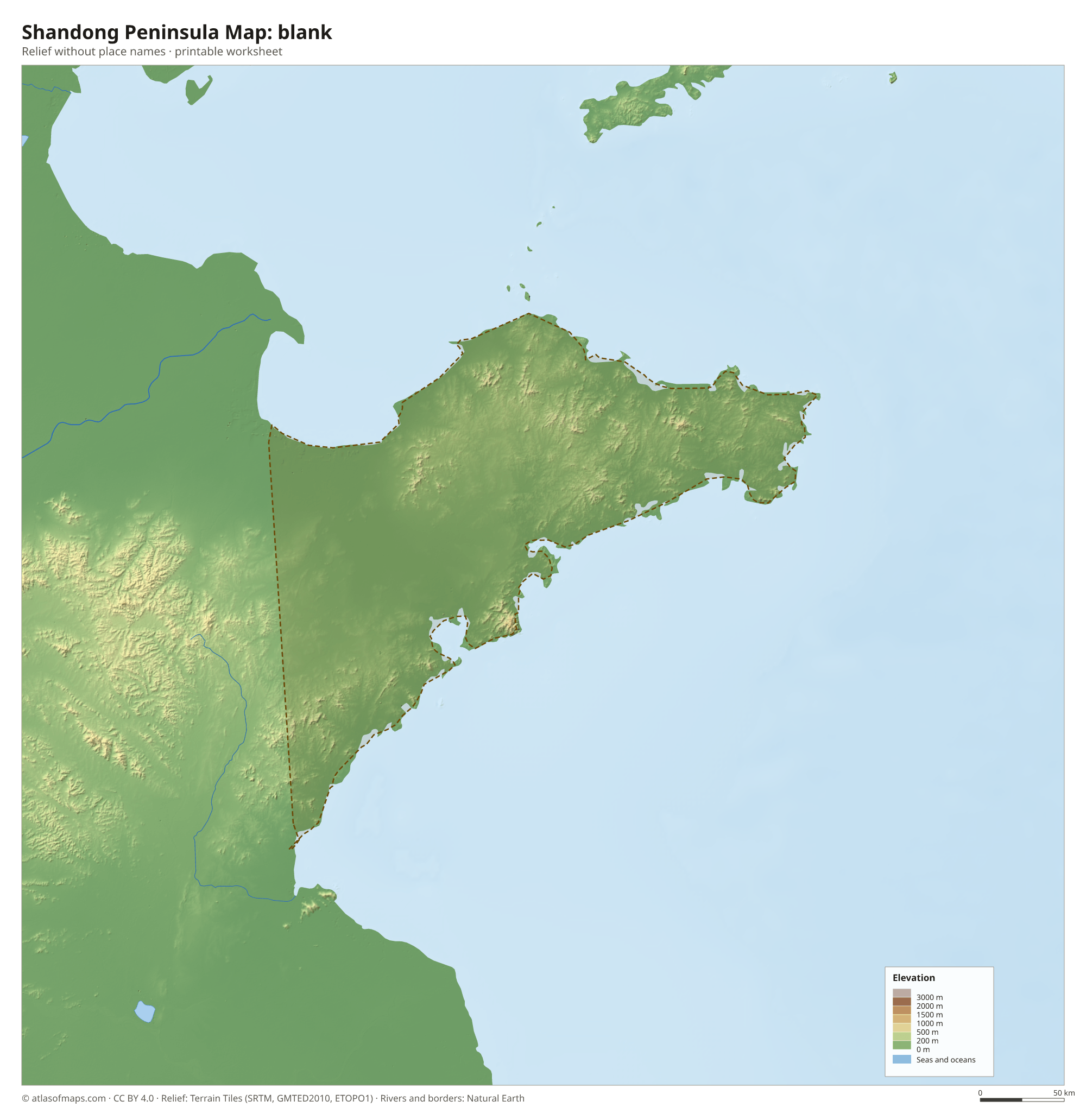 Shandong Peninsula Map without names
