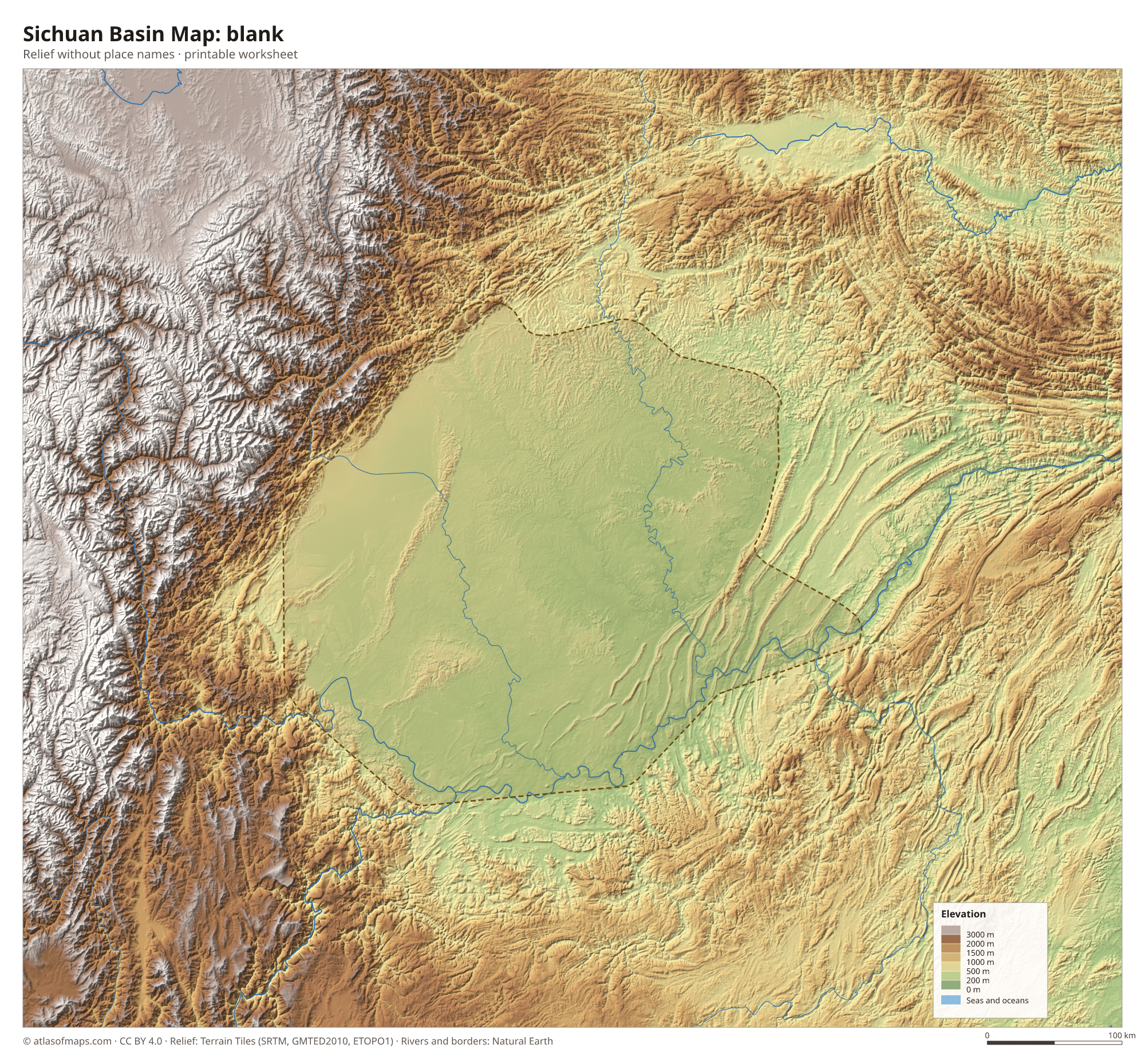 Sichuan Basin Map without names