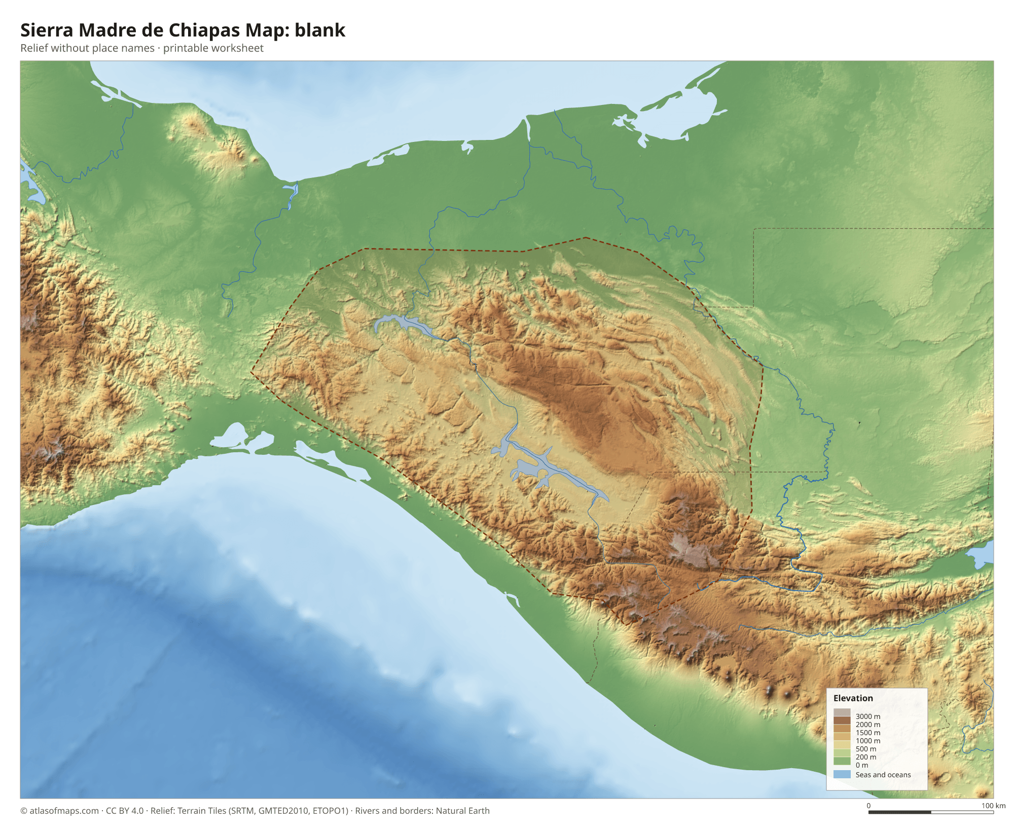 Sierra Madre de Chiapas Map without names