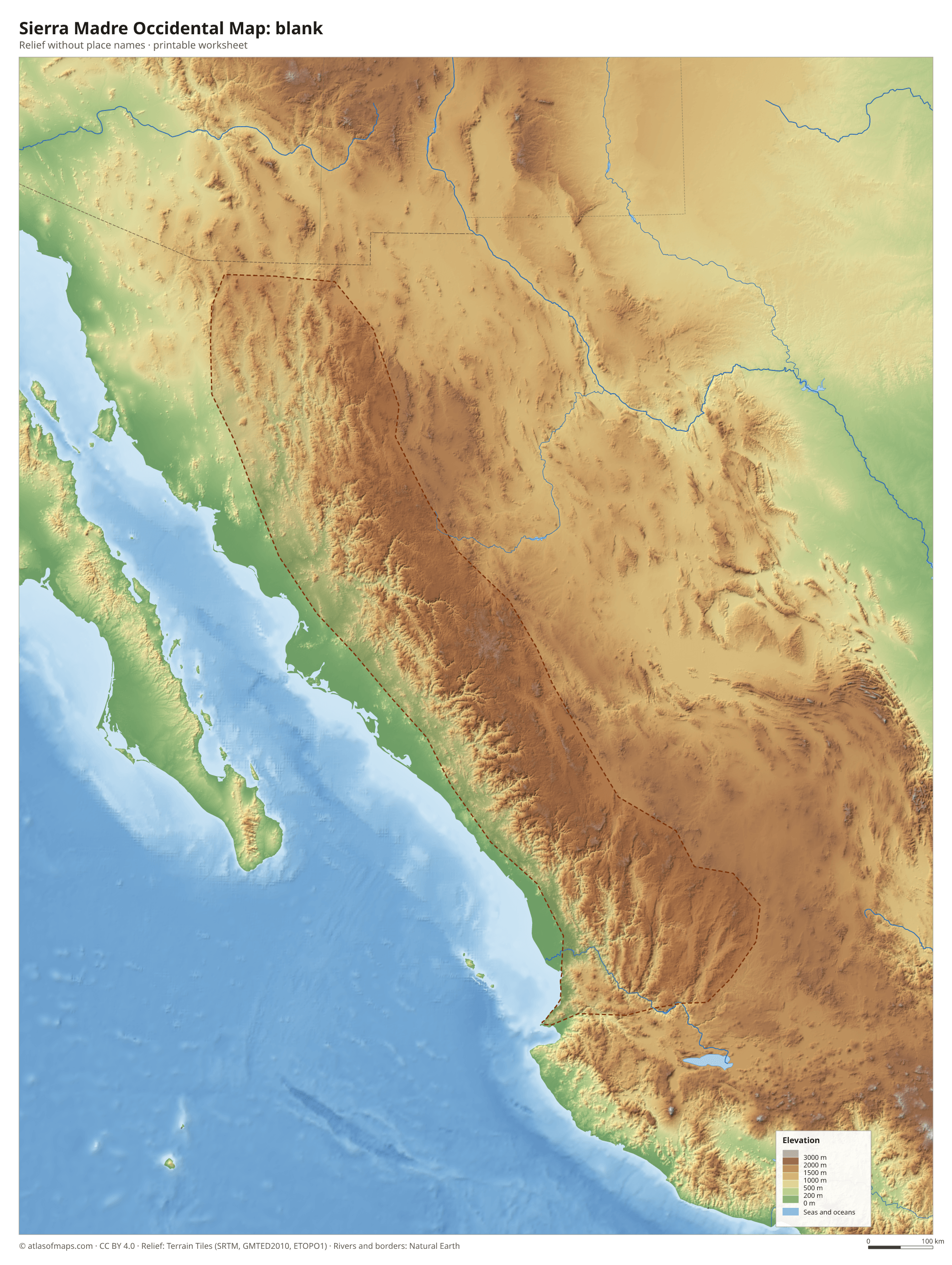Sierra Madre Occidental Map without names