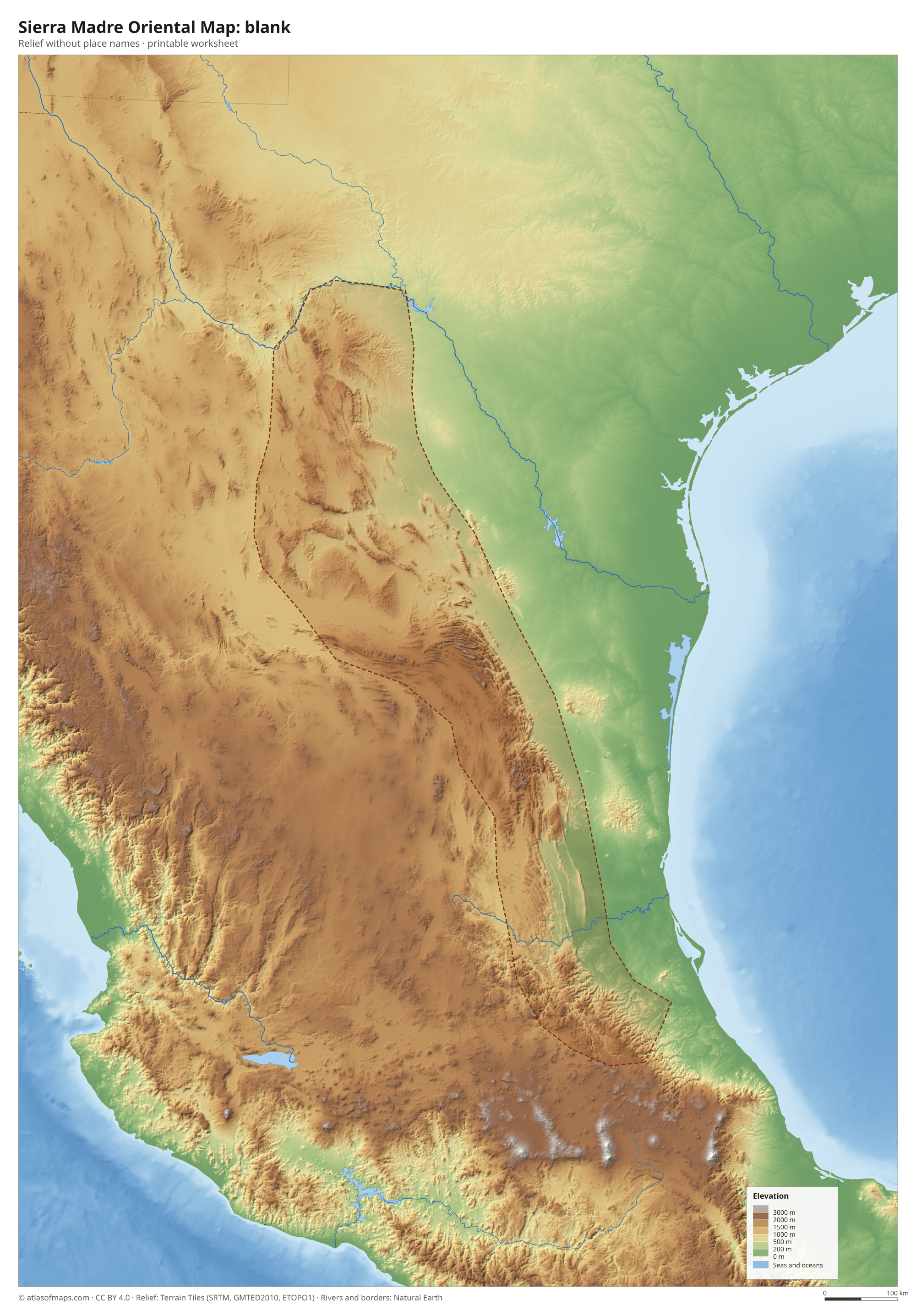 Sierra Madre Oriental Map without names