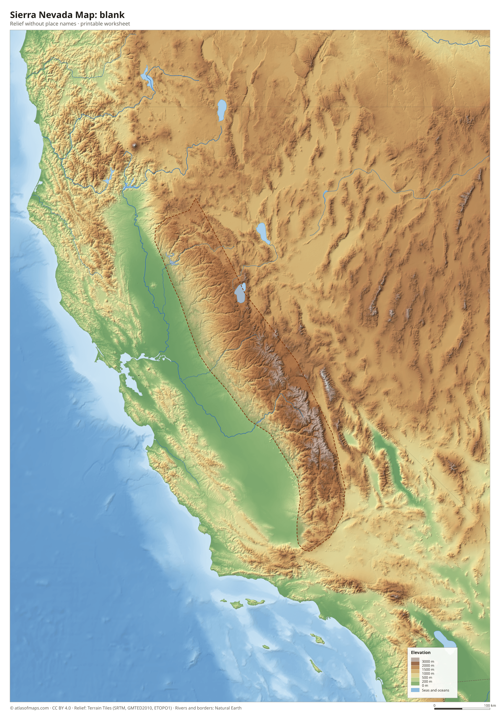 Sierra Nevada Map without names