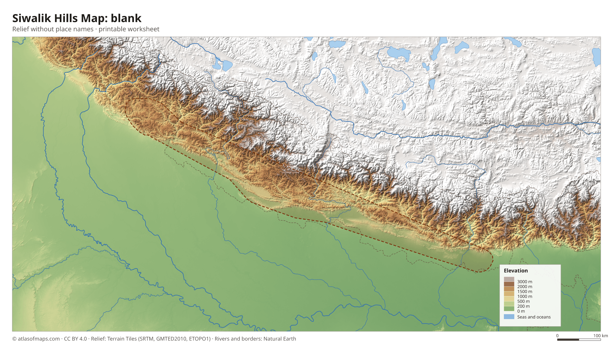 Siwalik Hills Map without names