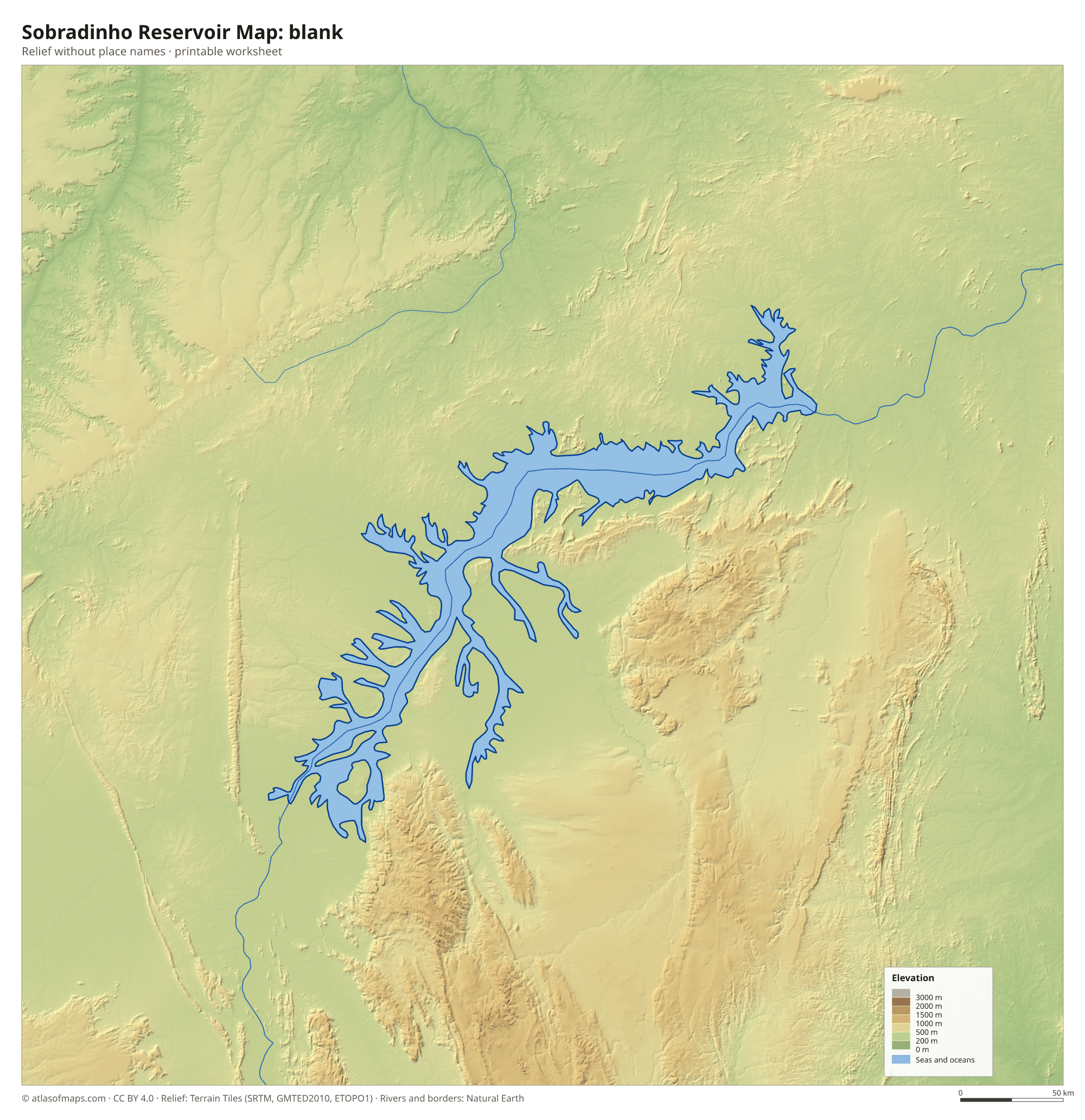 Sobradinho Reservoir Map without names
