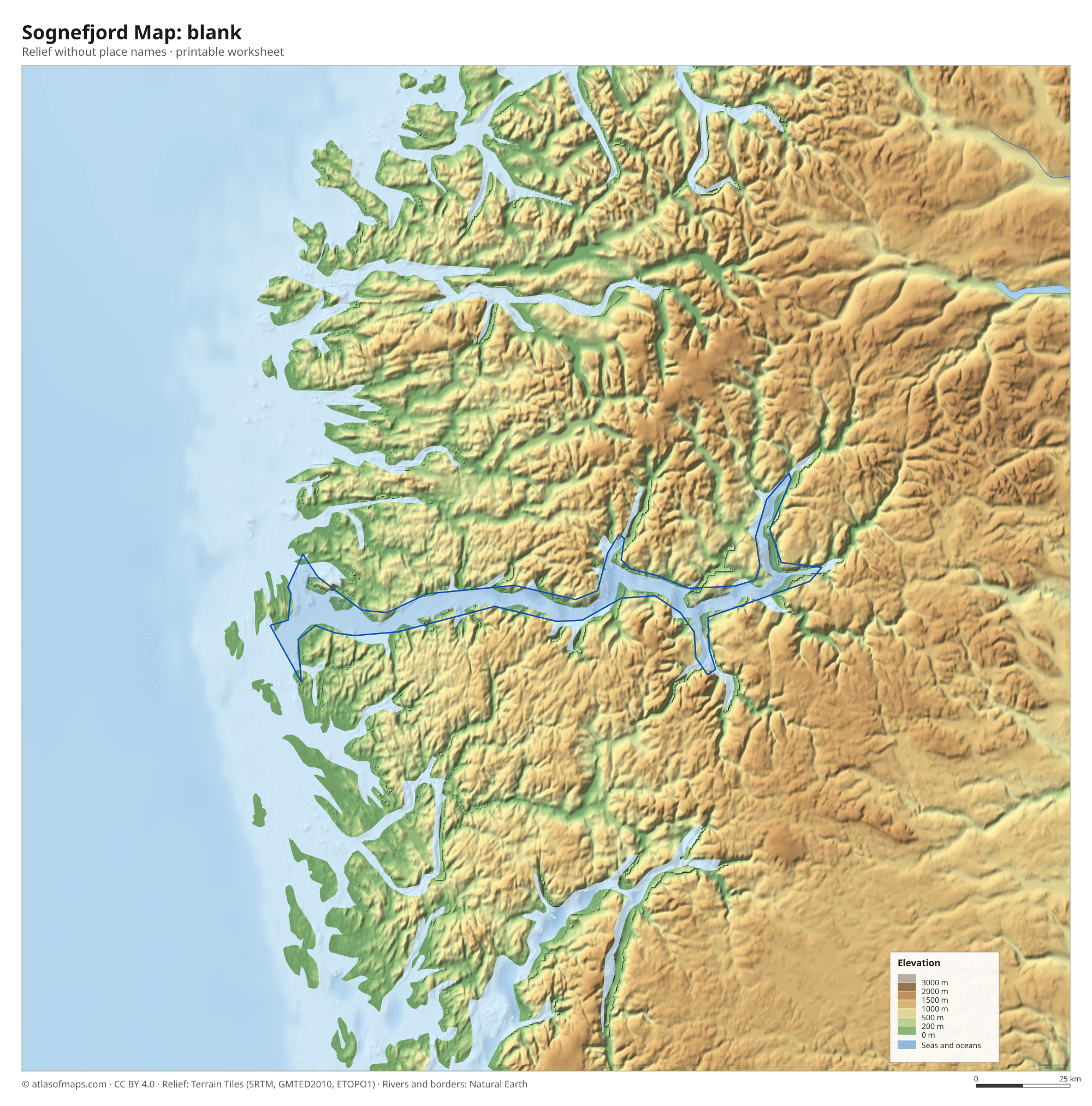 Sognefjord Map without names