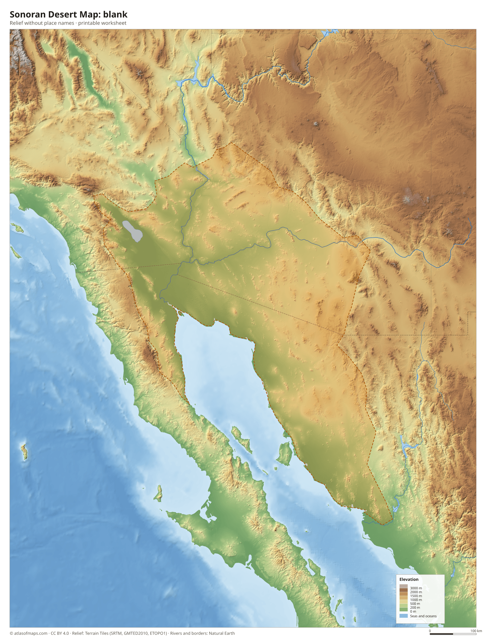 Sonoran Desert Map without names
