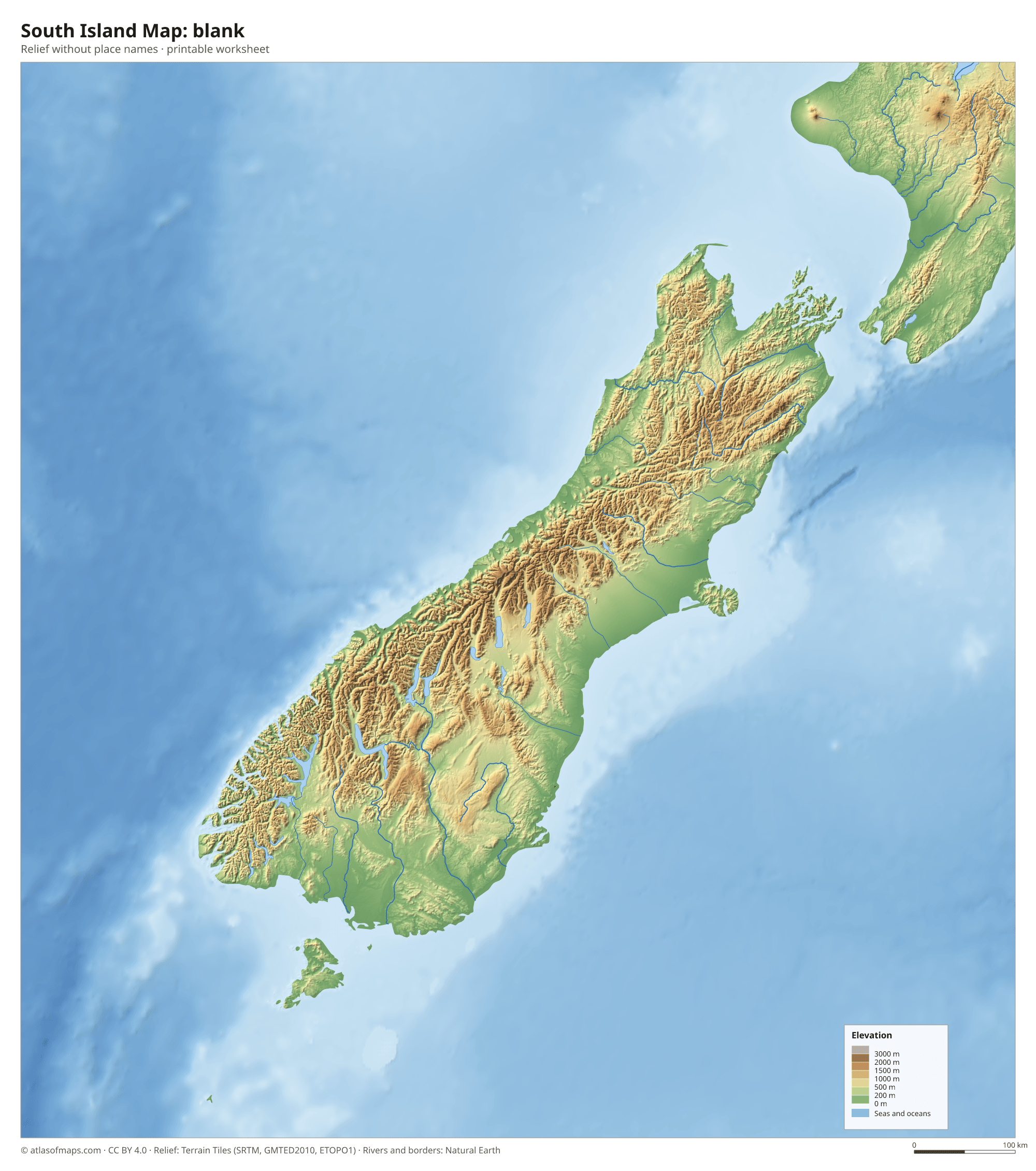 South Island Map without names