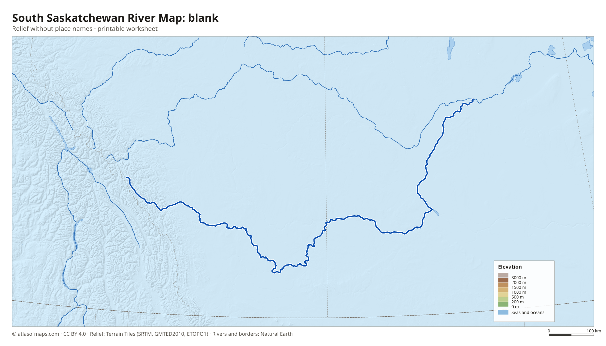 South Saskatchewan River Map without names