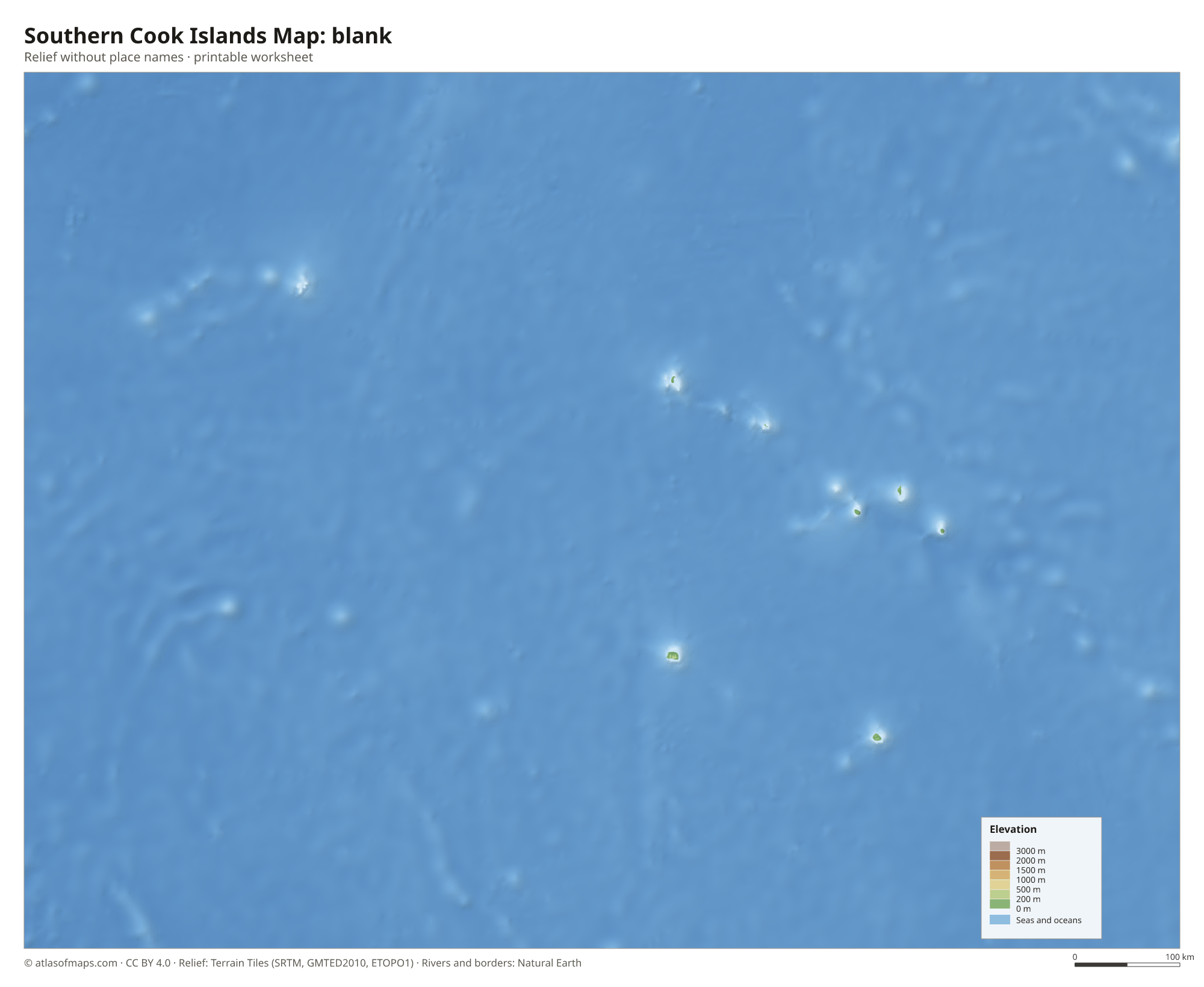 Southern Cook Islands Map without names
