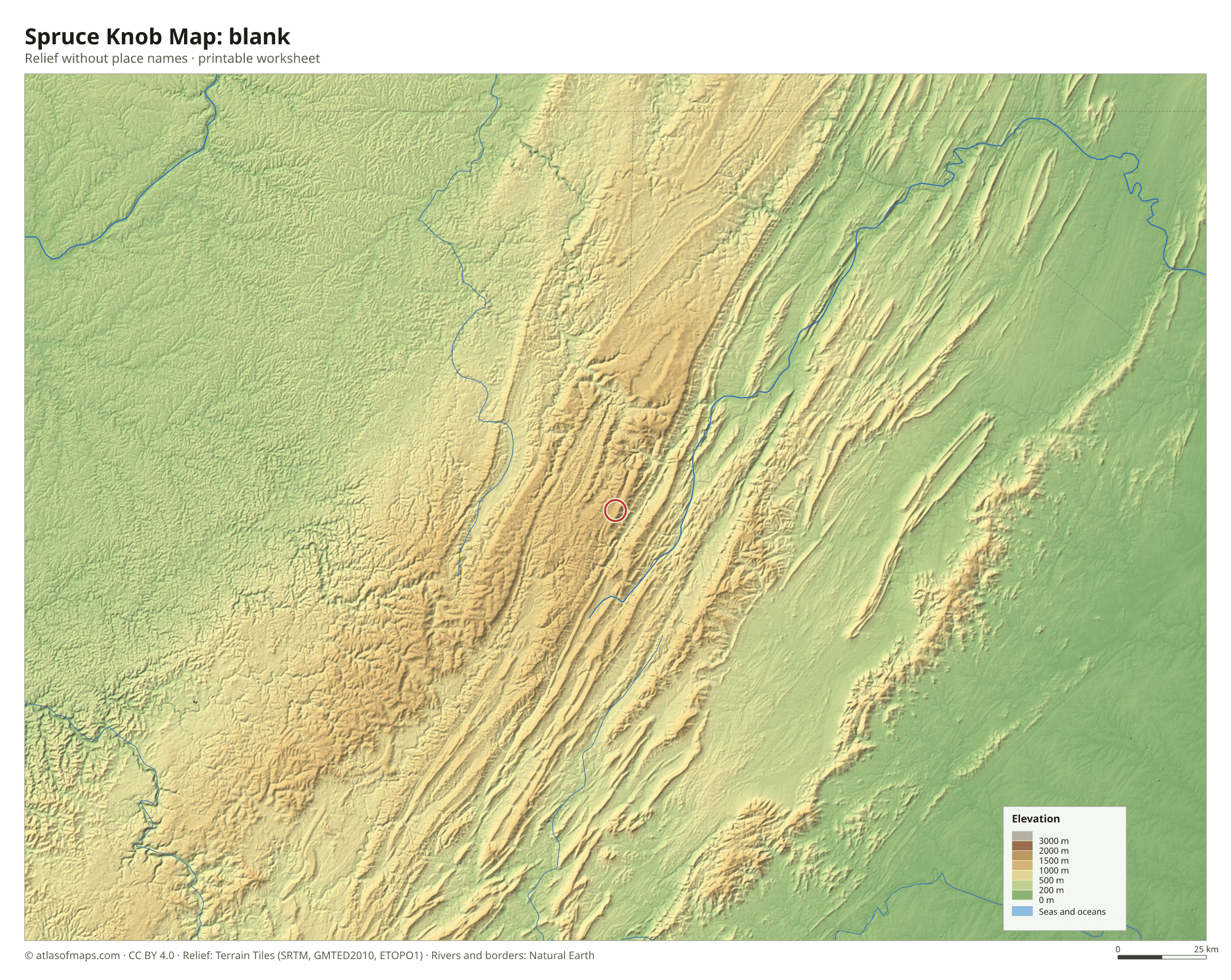 Spruce Knob Map without names