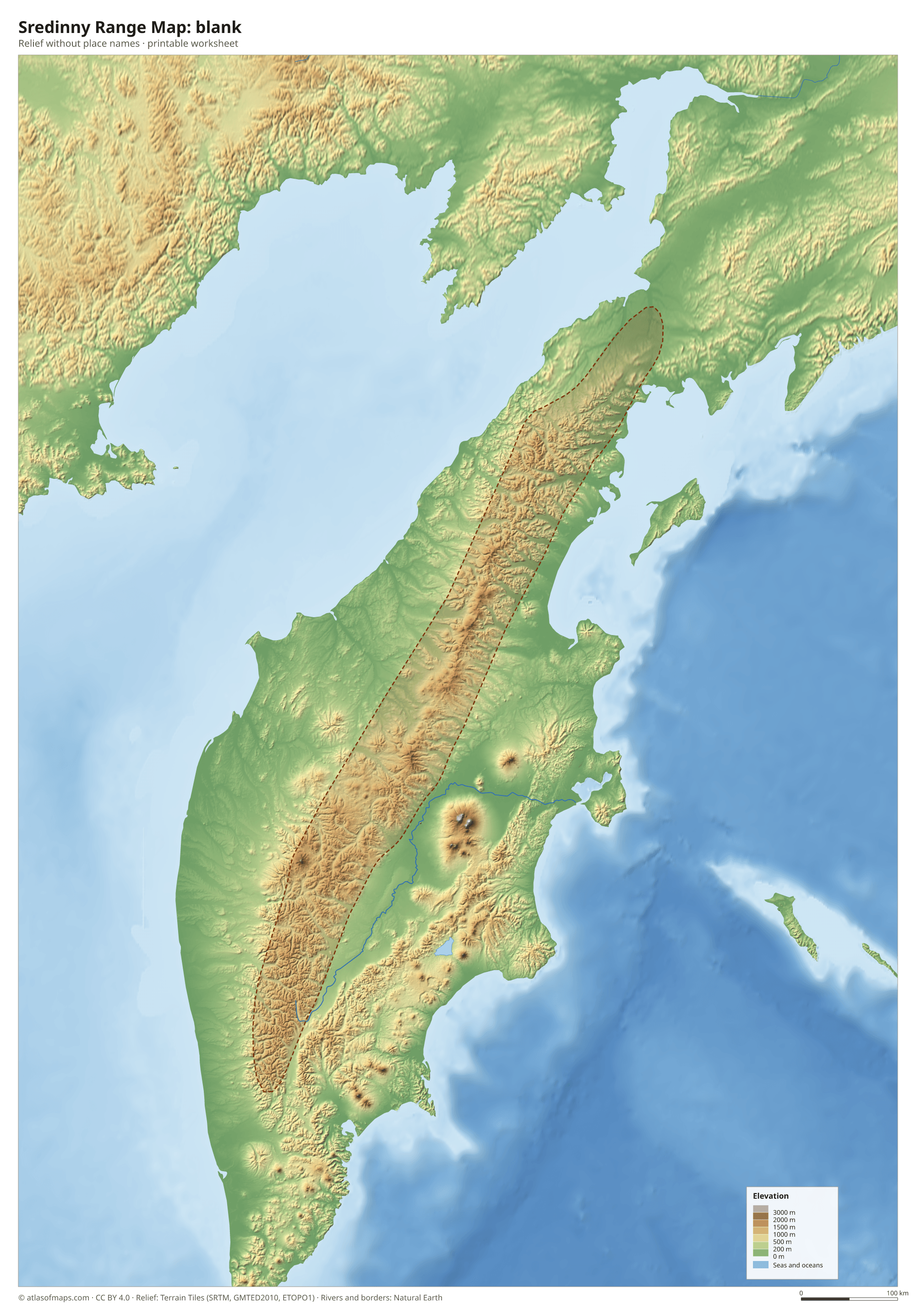 Sredinny Range Map without names