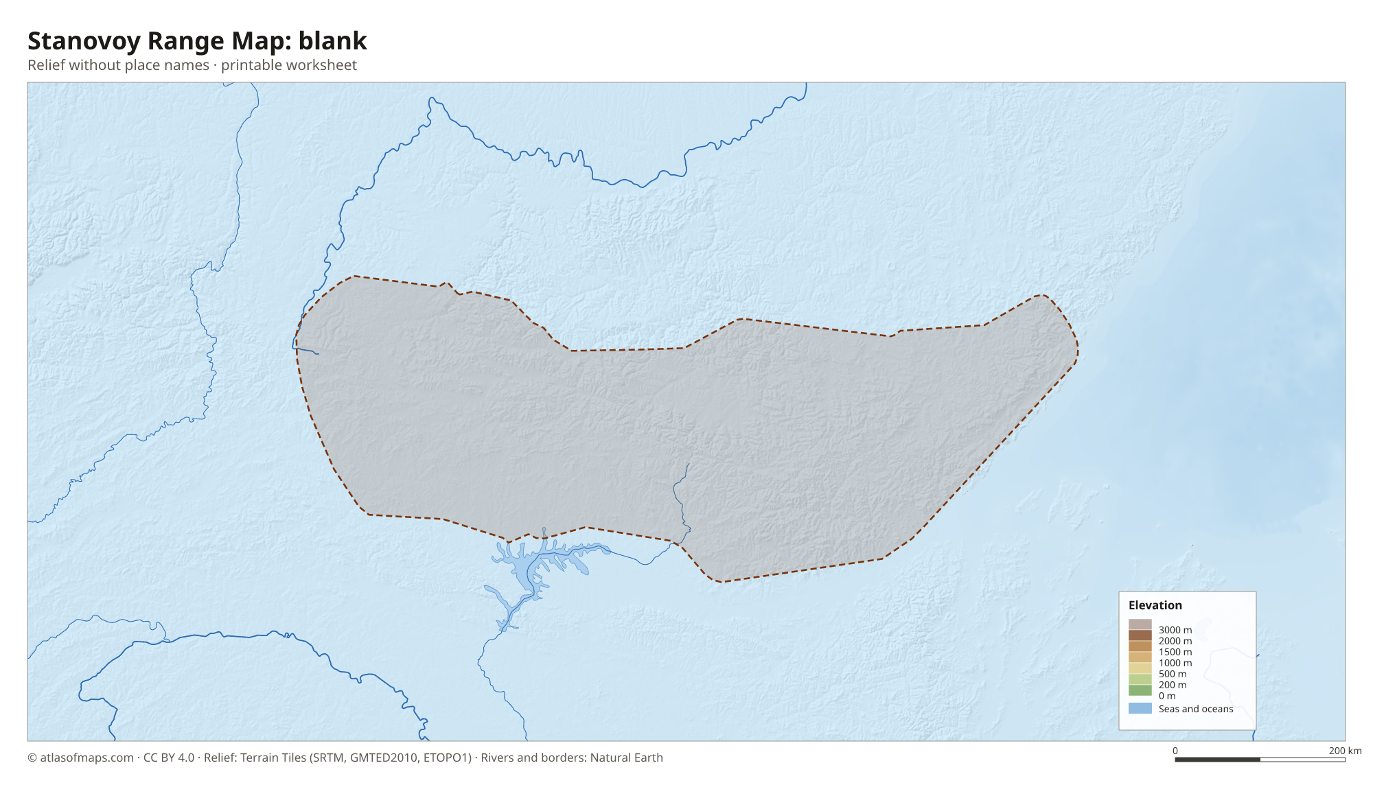 Stanovoy Range Map without names