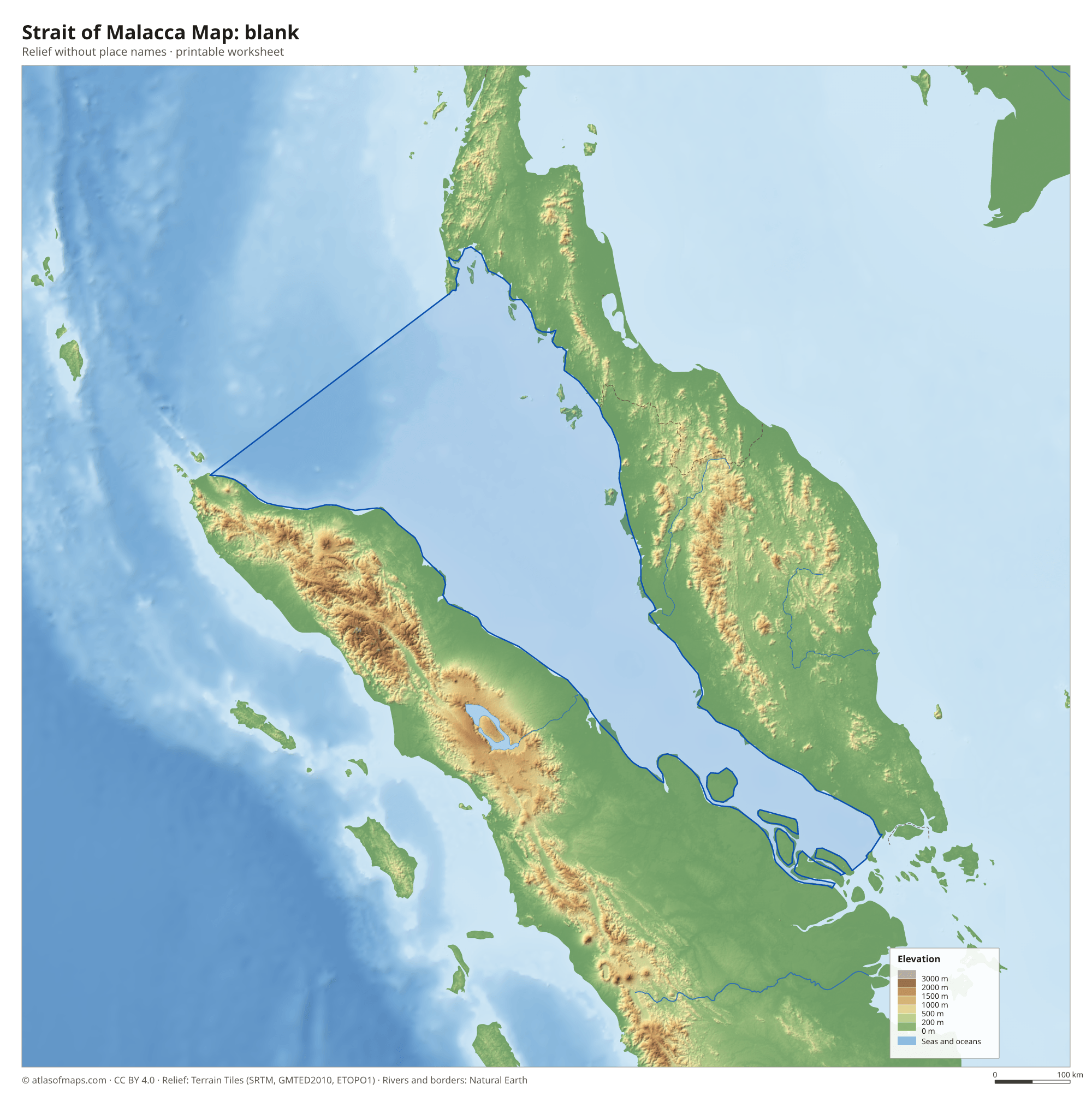 Strait of Malacca Map without names
