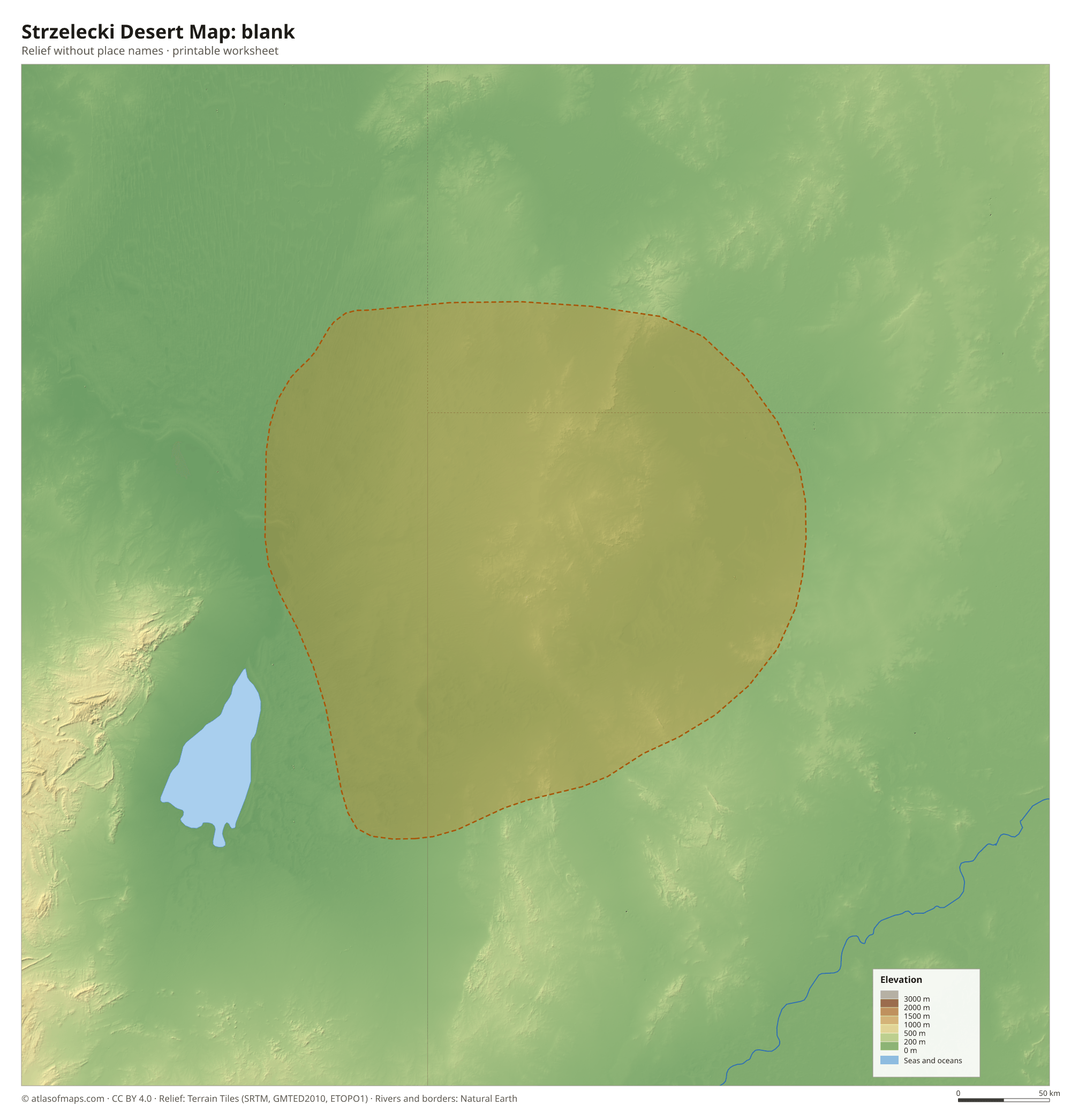 Strzelecki Desert Map without names