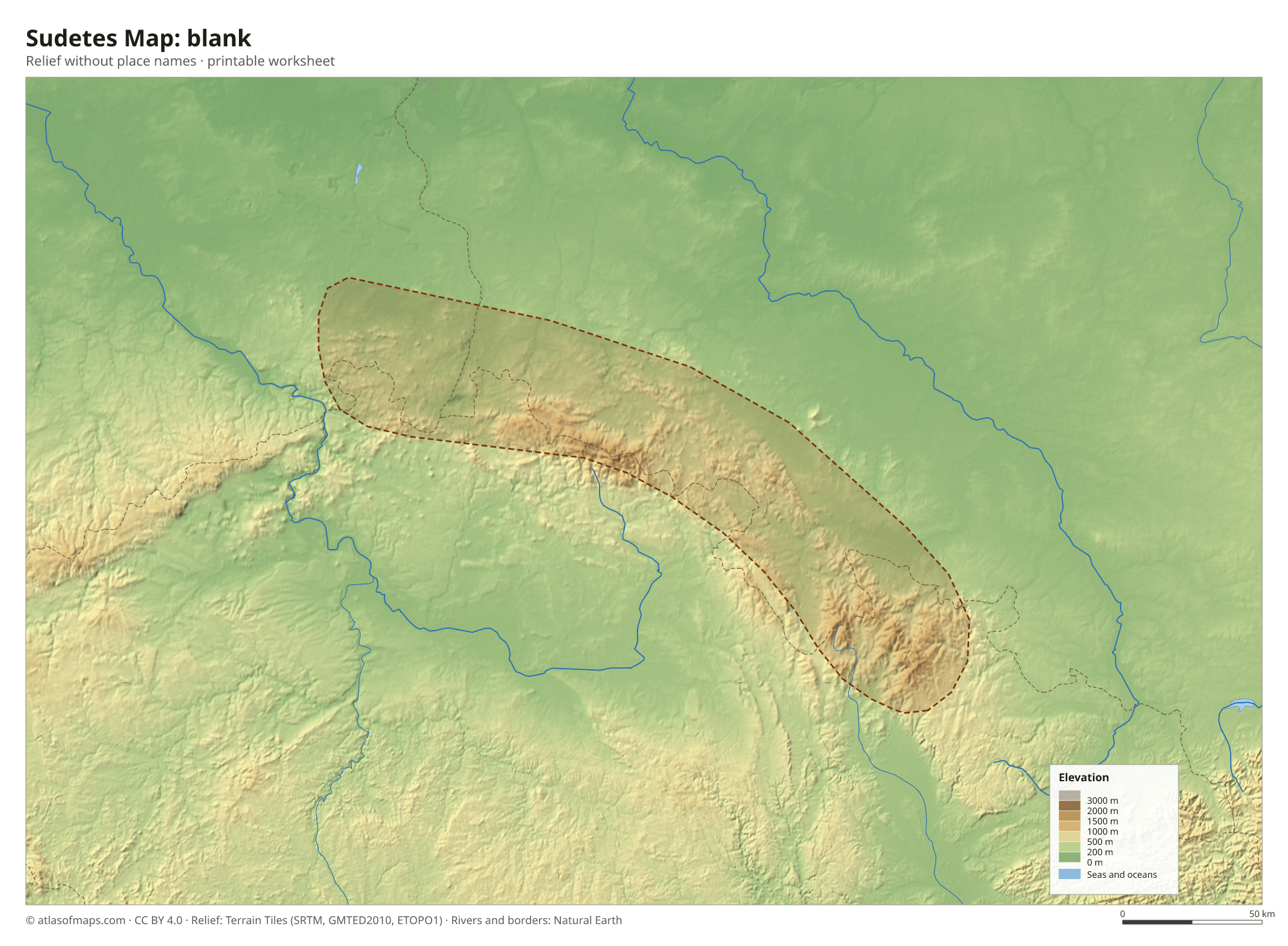 Sudetes Map without names