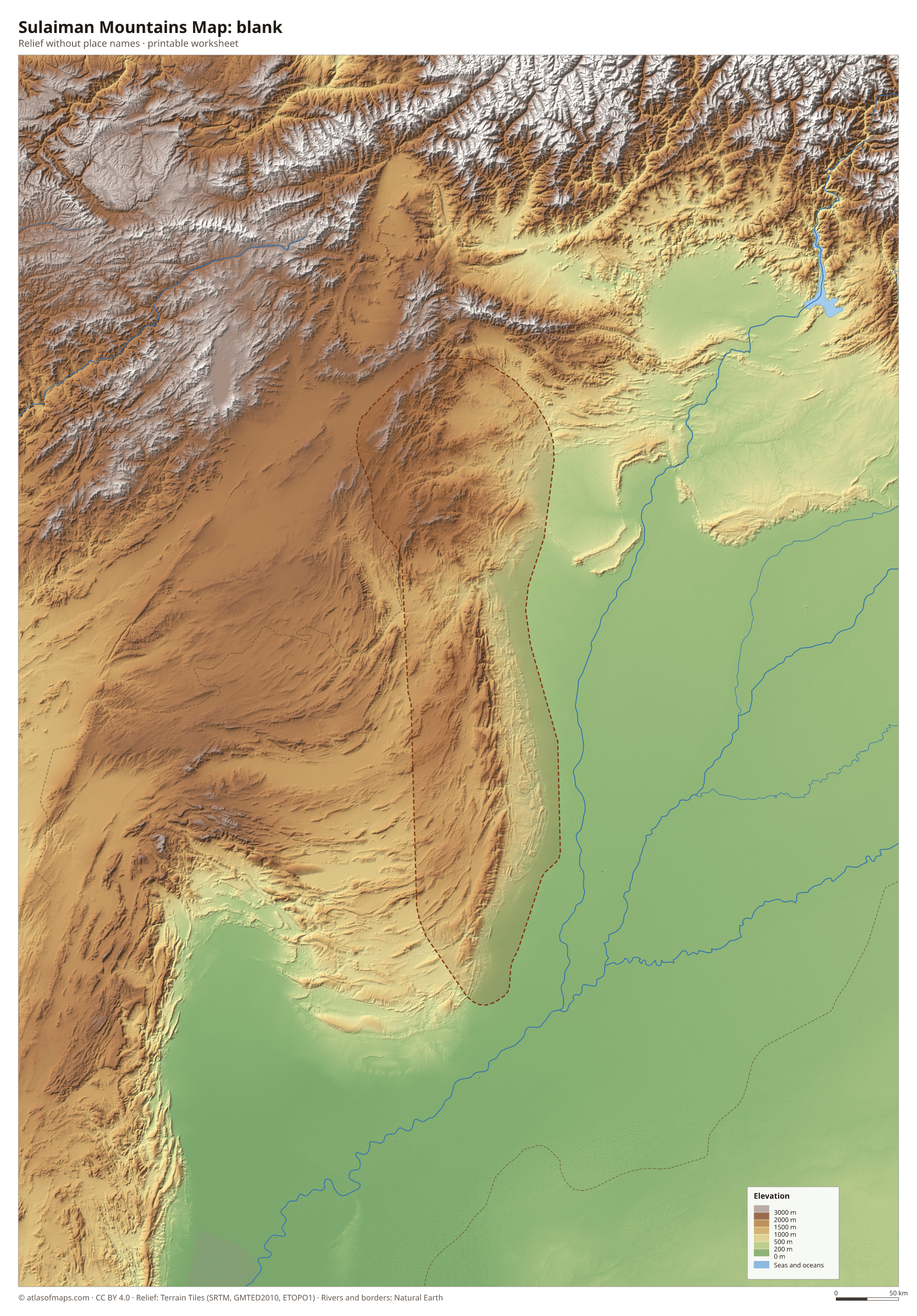 Sulaiman Mountains Map without names
