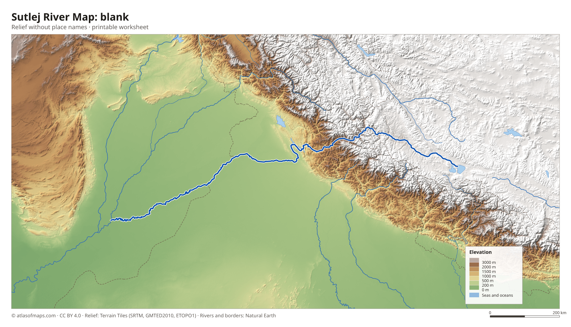Sutlej River Map without names